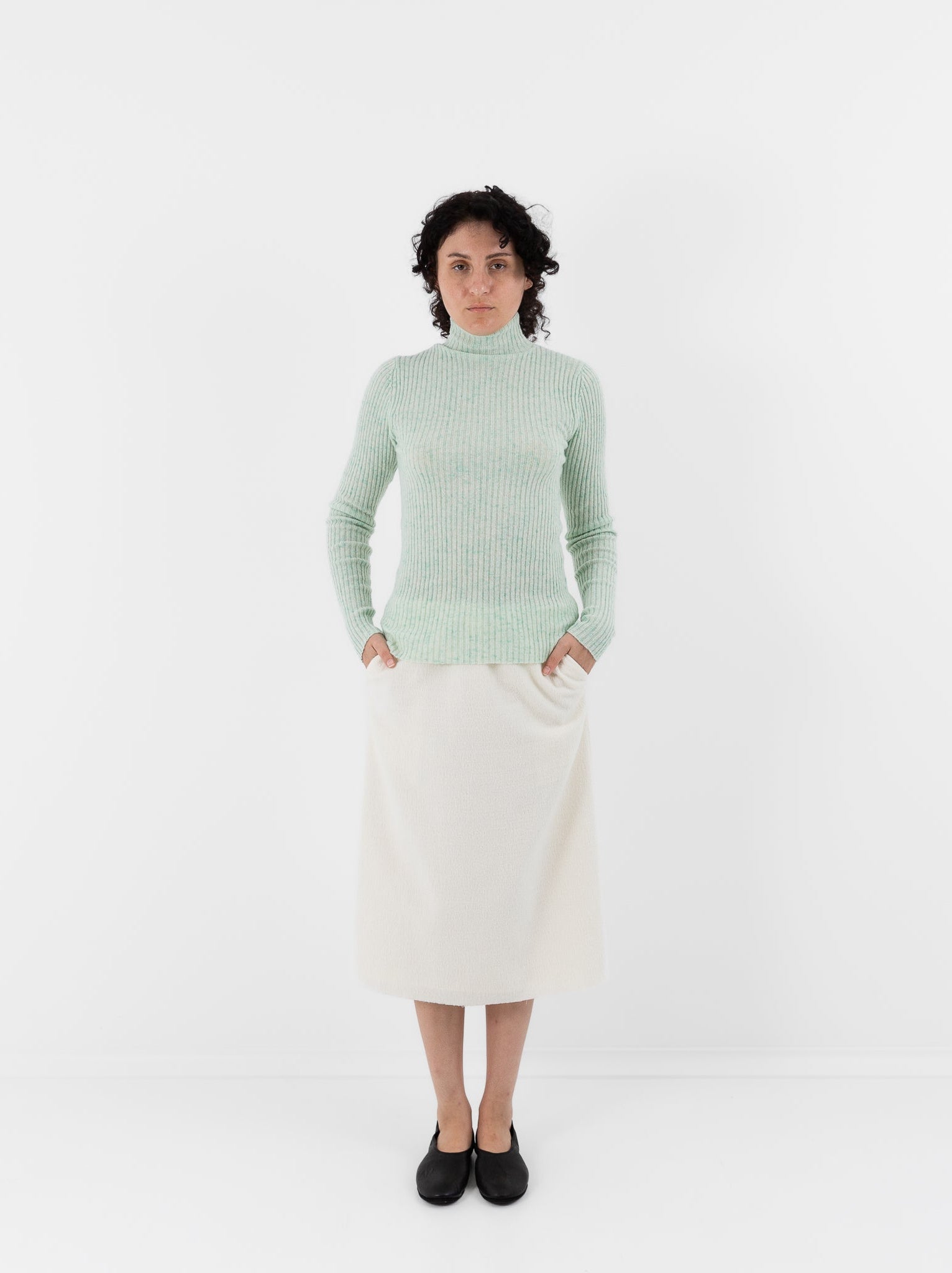 Auralee Fulled Wool Silk Skirt in Ivory - AURALEE at Worthwhile - shop SKIRT