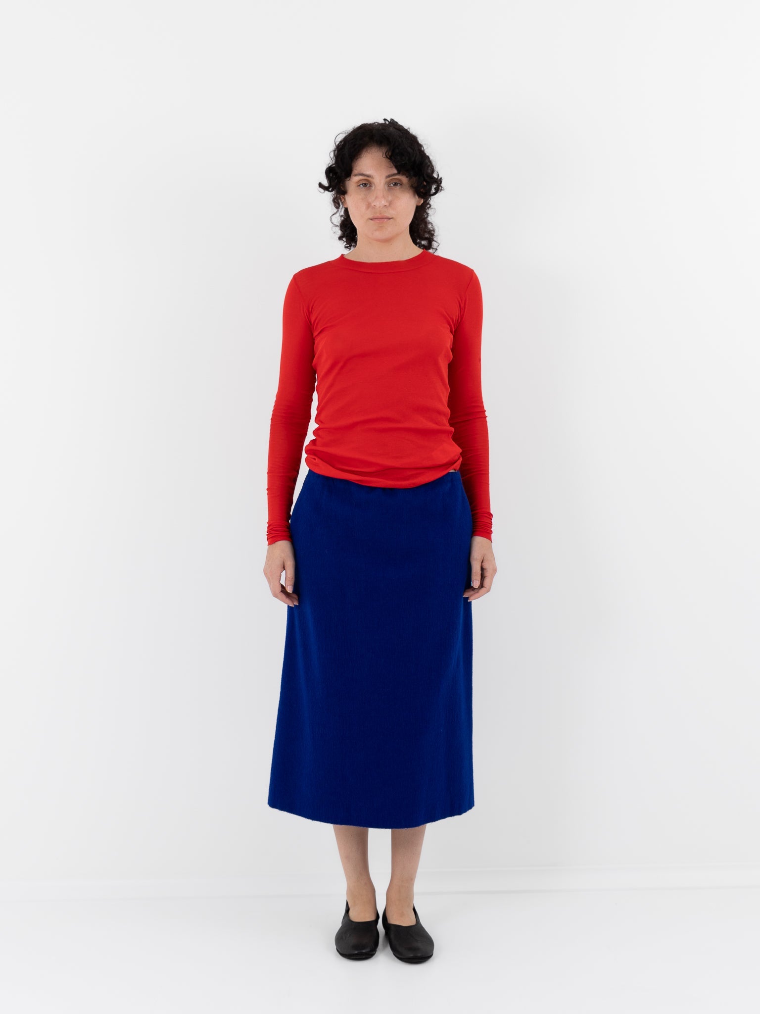 Auralee Fulled Wool Silk Skirt in Royal Blue - AURALEE at Worthwhile - shop SKIRT