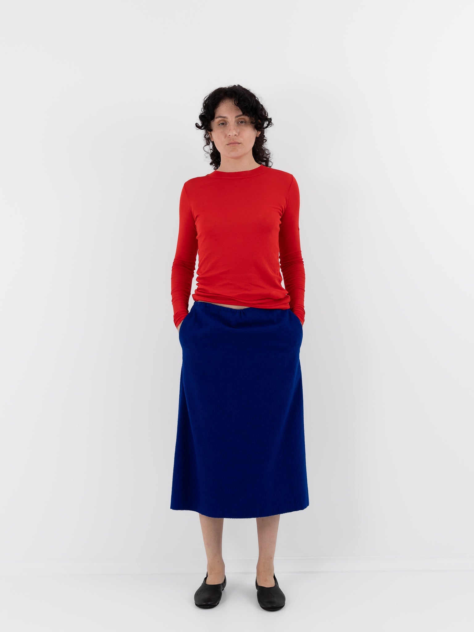 Auralee Fulled Wool Silk Skirt in Royal Blue - AURALEE at Worthwhile - shop SKIRT
