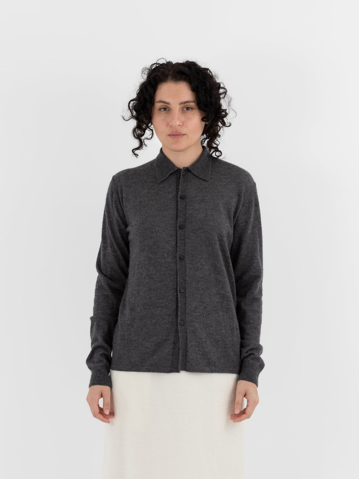 Auralee High Gauge Cashmere Cardigan Top in Charcoal - AURALEE at Worthwhile - shop CARDIGAN