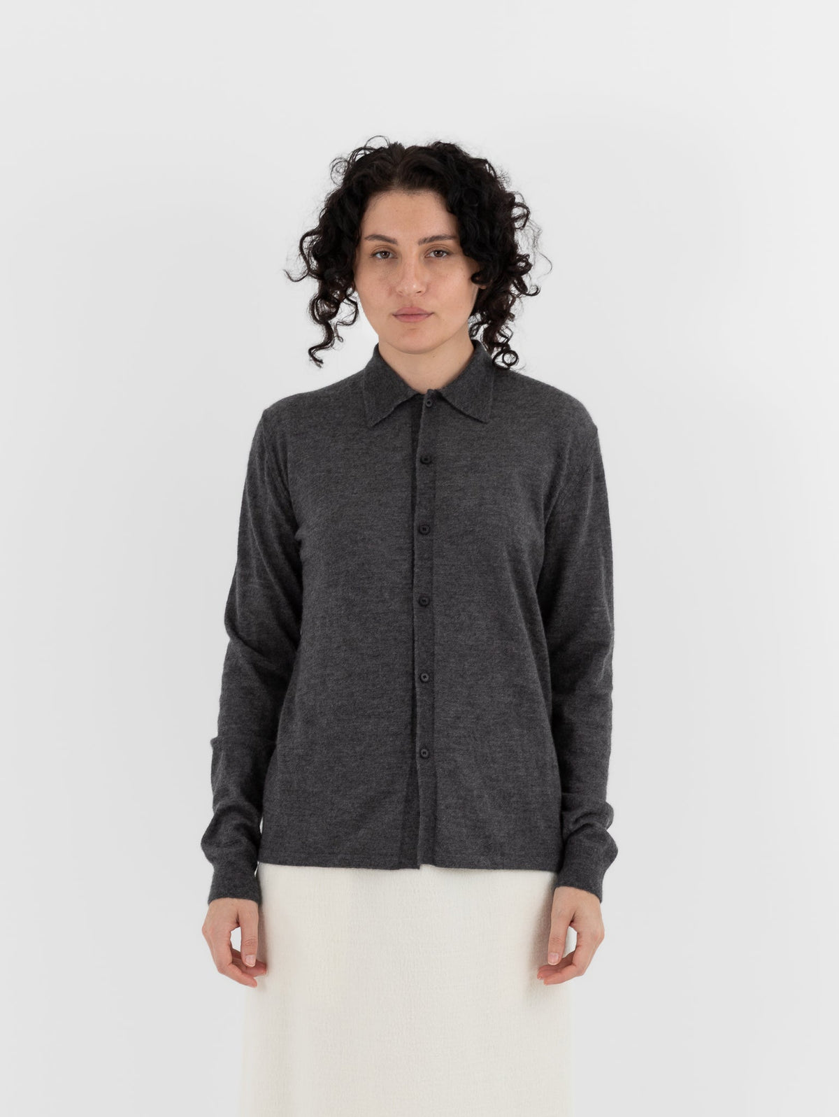Auralee High Gauge Cashmere Cardigan Top in Charcoal - AURALEE at Worthwhile - shop CARDIGAN