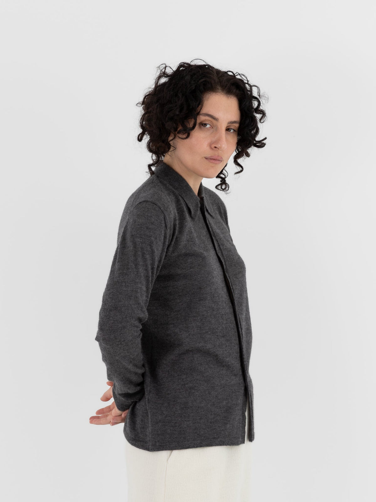 Auralee High Gauge Cashmere Cardigan Top in Charcoal - AURALEE at Worthwhile - shop CARDIGAN