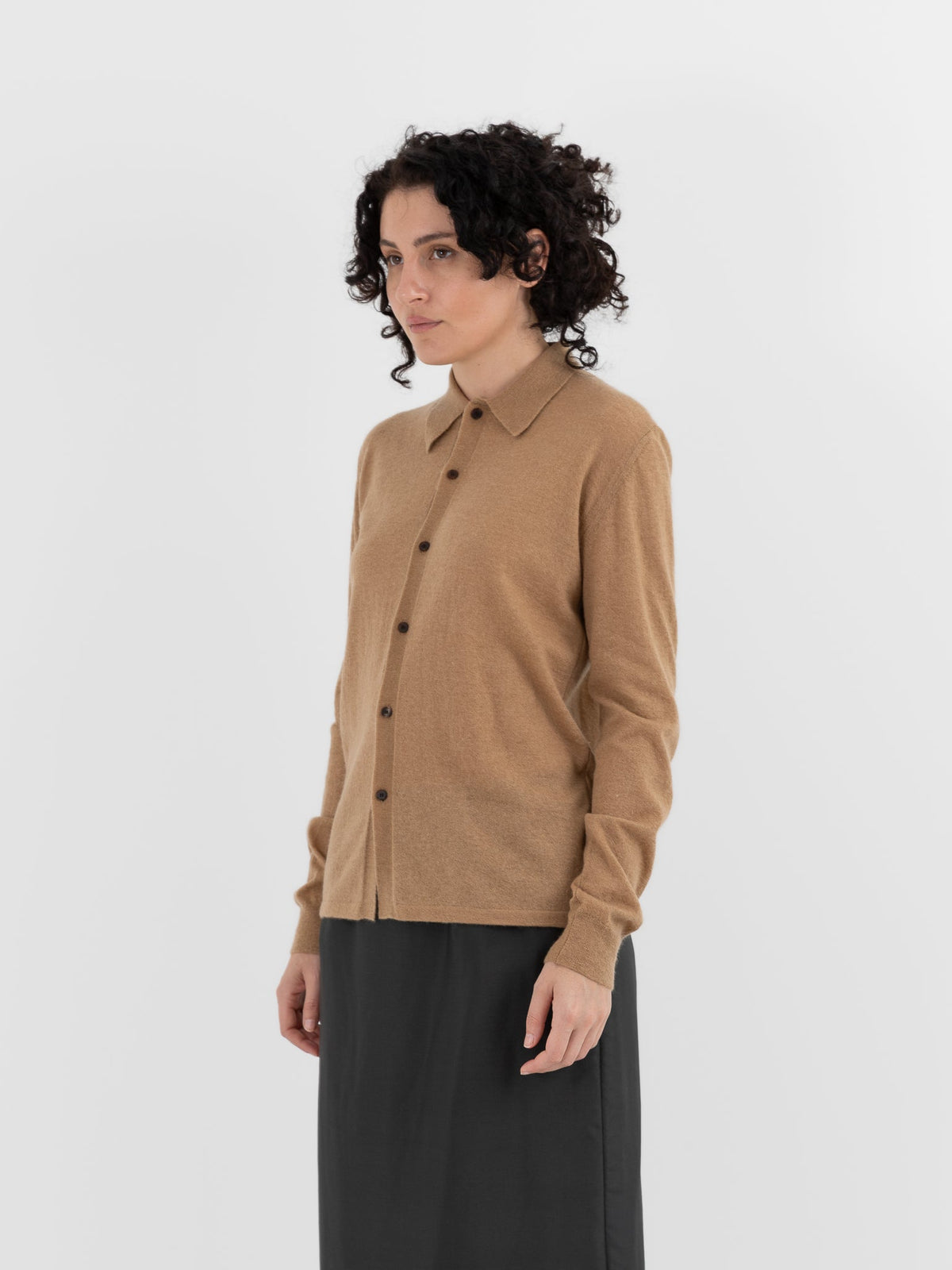 Auralee High Gauge Cashmere Cardigan Top in Light Brown - AURALEE at Worthwhile - shop CARDIGAN