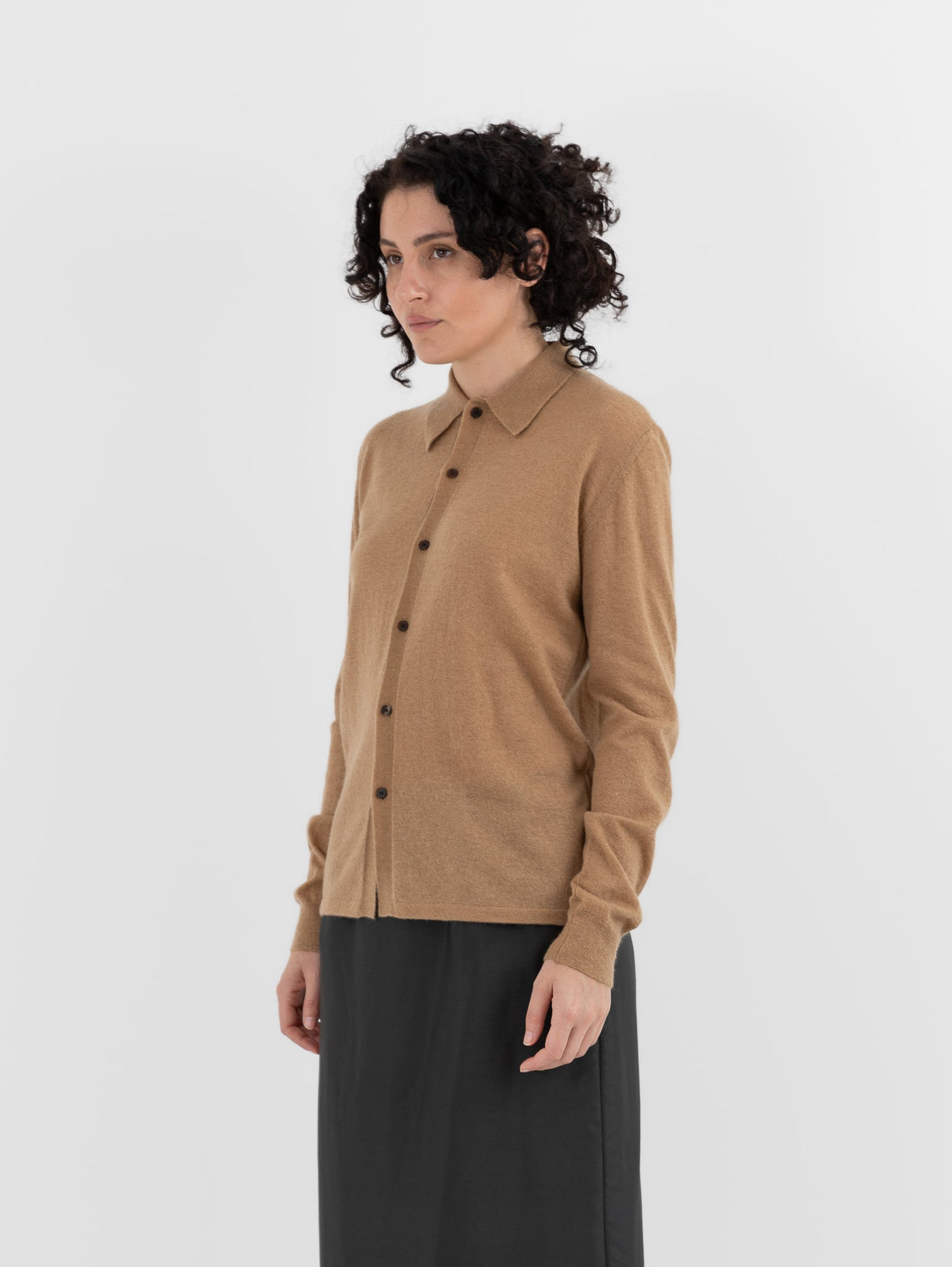 Auralee High Gauge Cashmere Cardigan Top in Light Brown - AURALEE at Worthwhile - shop CARDIGAN