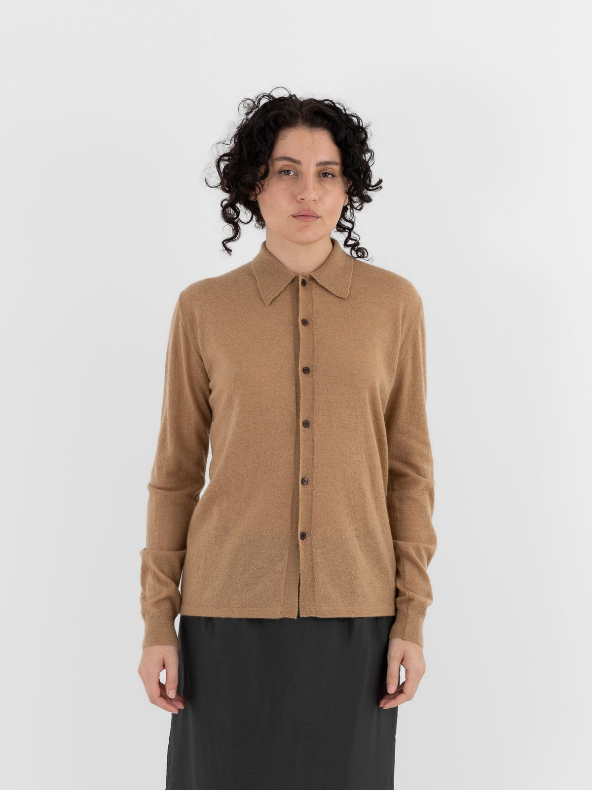 Auralee High Gauge Cashmere Cardigan Top in Light Brown - AURALEE at Worthwhile - shop CARDIGAN