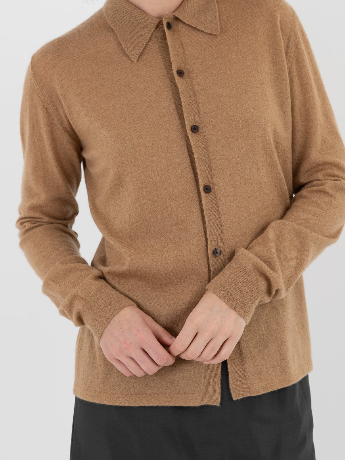 Auralee High Gauge Cashmere Cardigan Top in Light Brown - AURALEE at Worthwhile - shop CARDIGAN
