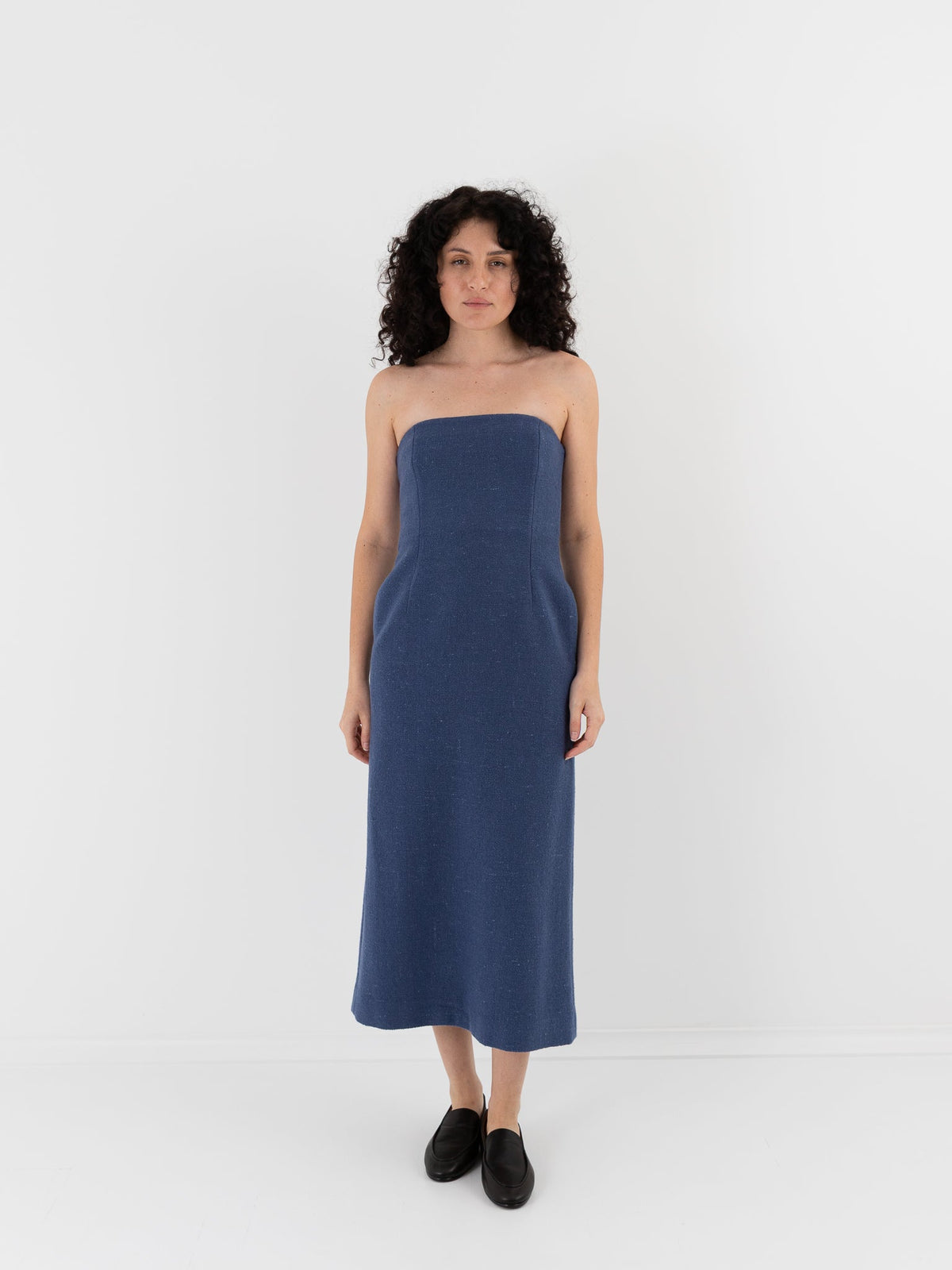 Auralee Homespun Tweed Dress in Dusty Blue - AURALEE at Worthwhile - shop DRESS