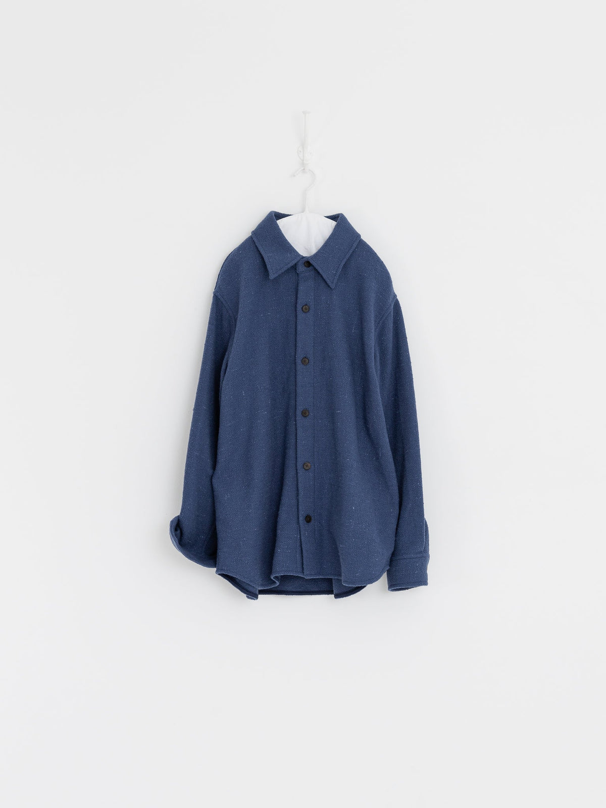 Auralee Homespun Tweed Shirt Blouson in Dusty Blue - AURALEE at Worthwhile - shop TOP