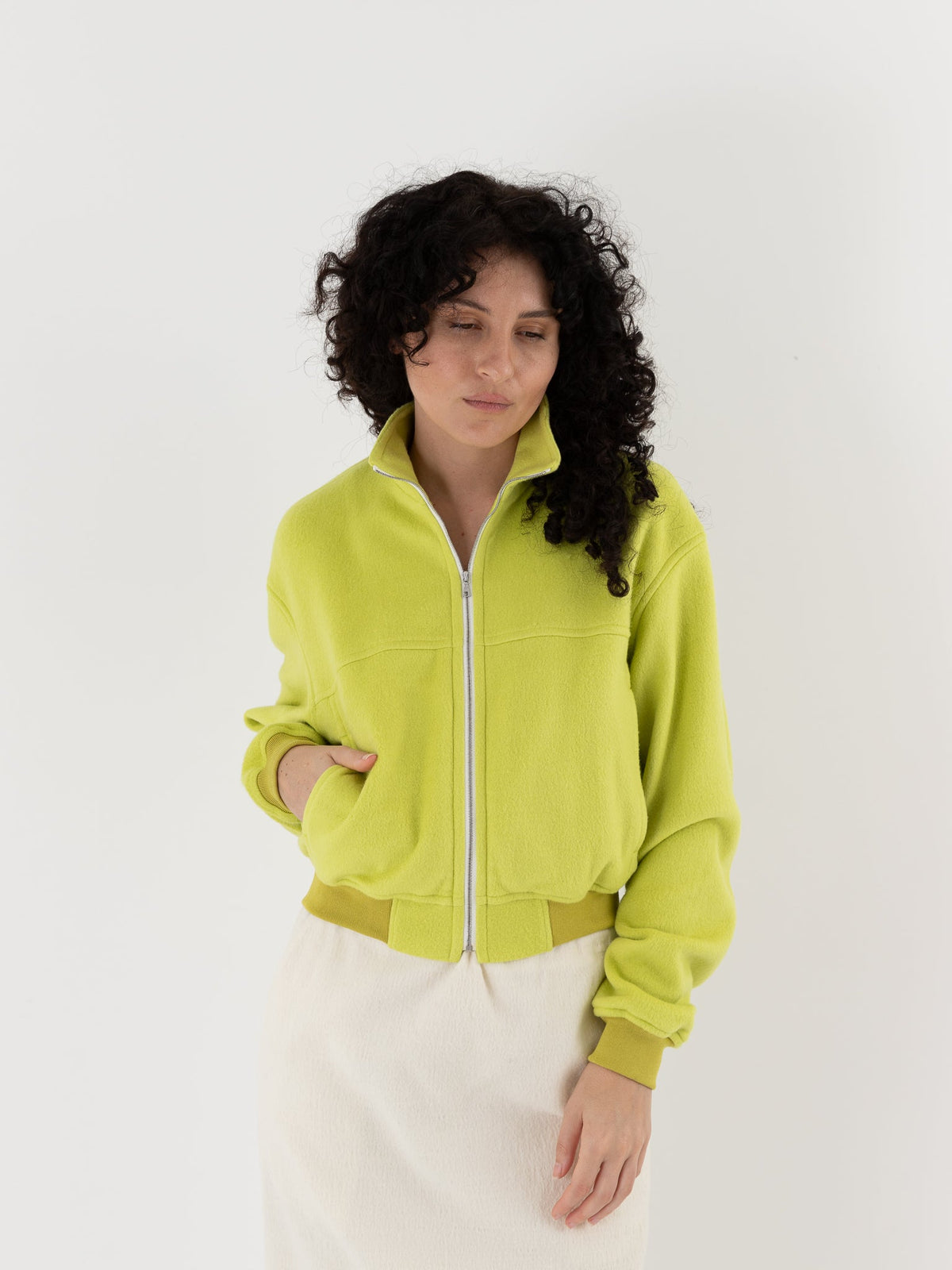 Auralee Silk Comfort Fleece Zip Blouson in Lime Yellow - AURALEE at Worthwhile - shop JACKET