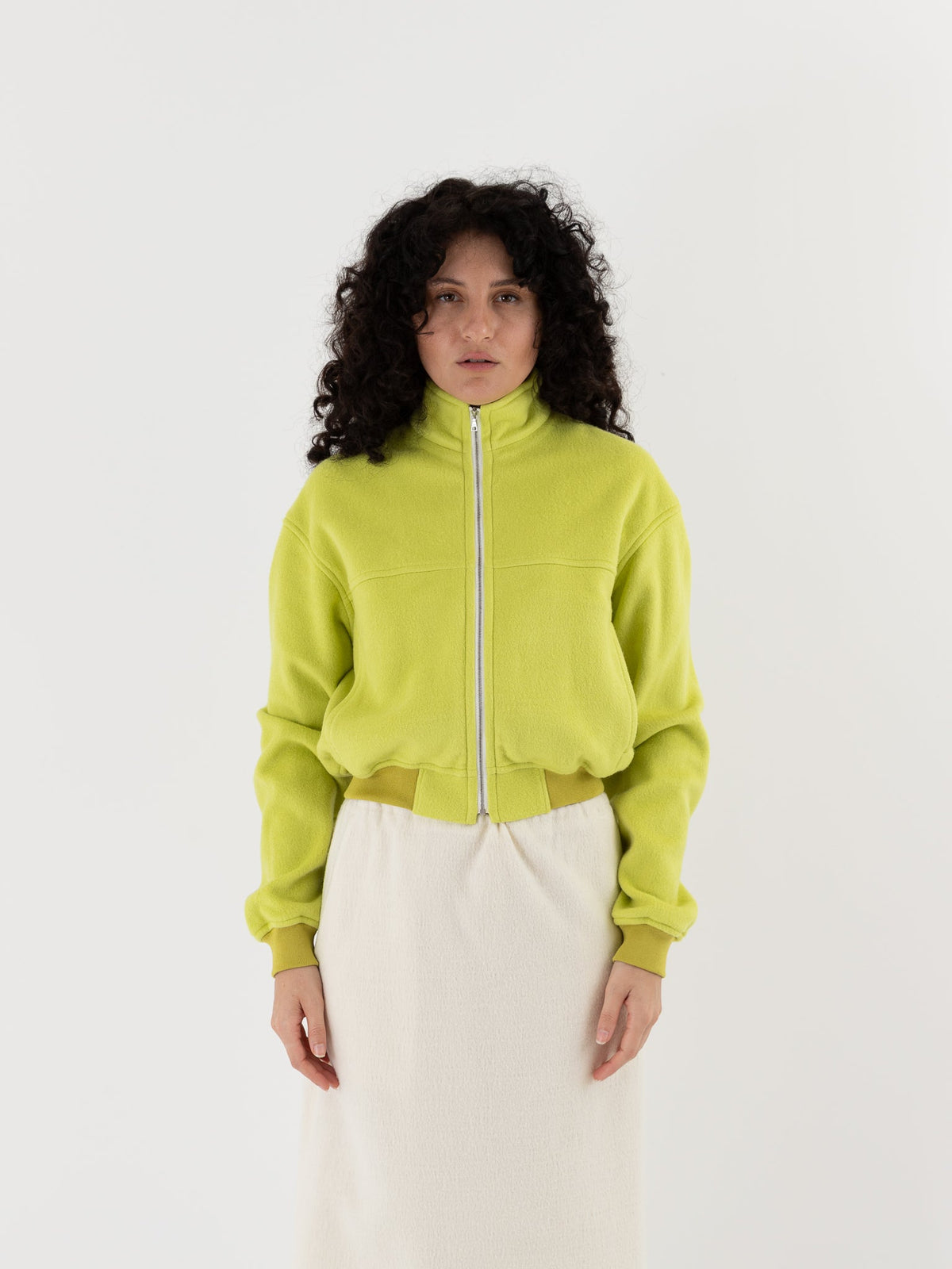 Auralee Silk Comfort Fleece Zip Blouson in Lime Yellow - AURALEE at Worthwhile - shop JACKET