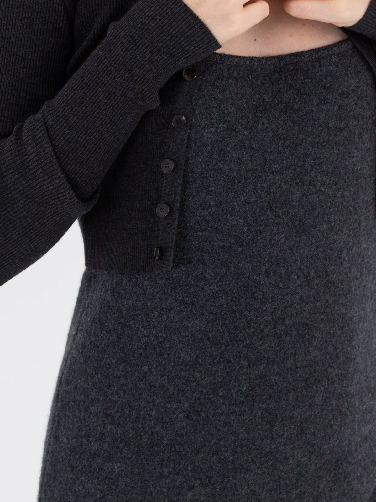 Auralee Super Fine Wool High Gauge Rib Knit Short Cardigan in Charcoal - AURALEE at Worthwhile - shop CARDIGAN
