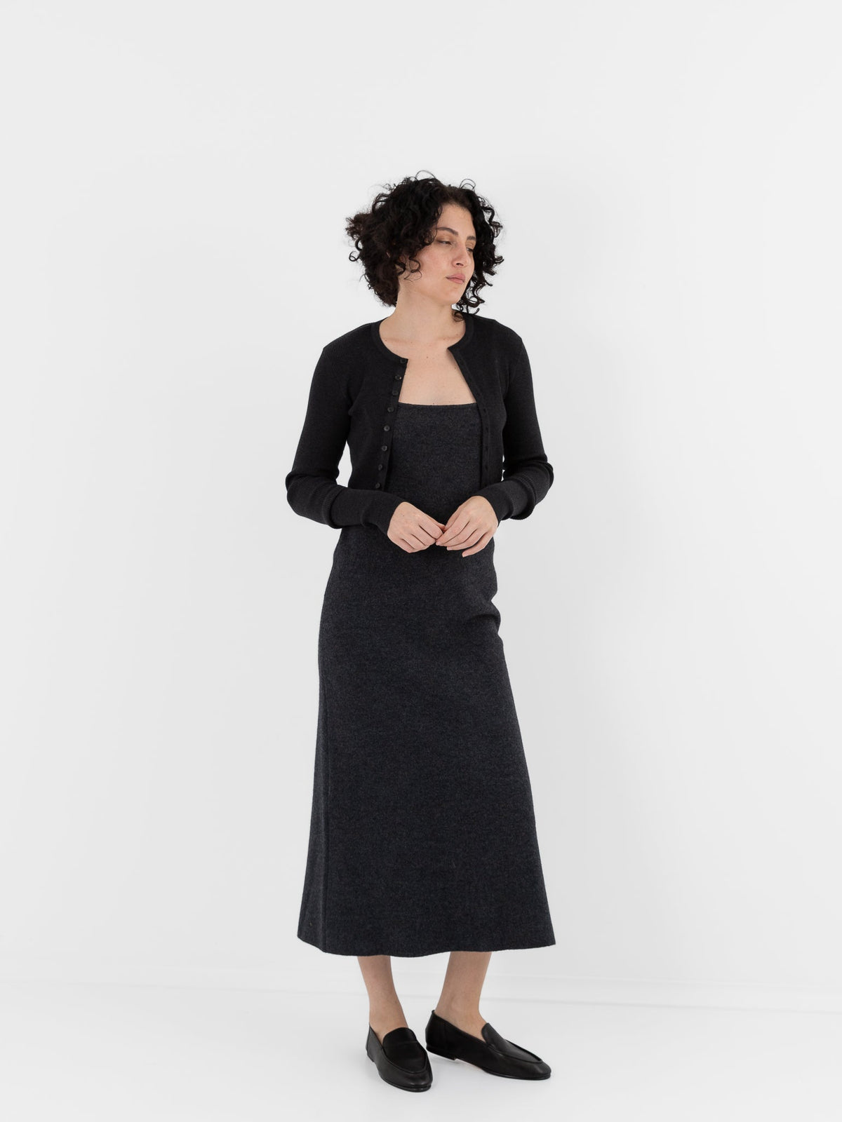 Auralee Super Fine Wool High Gauge Rib Knit Short Cardigan in Charcoal - AURALEE at Worthwhile - shop CARDIGAN