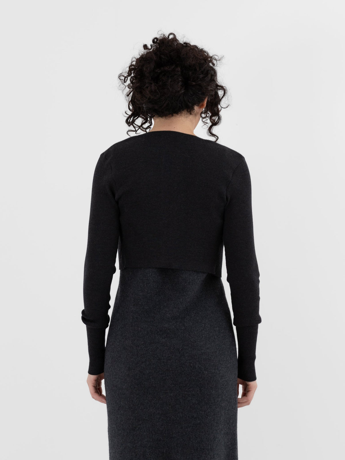 Auralee Super Fine Wool High Gauge Rib Knit Short Cardigan in Charcoal - AURALEE at Worthwhile - shop CARDIGAN