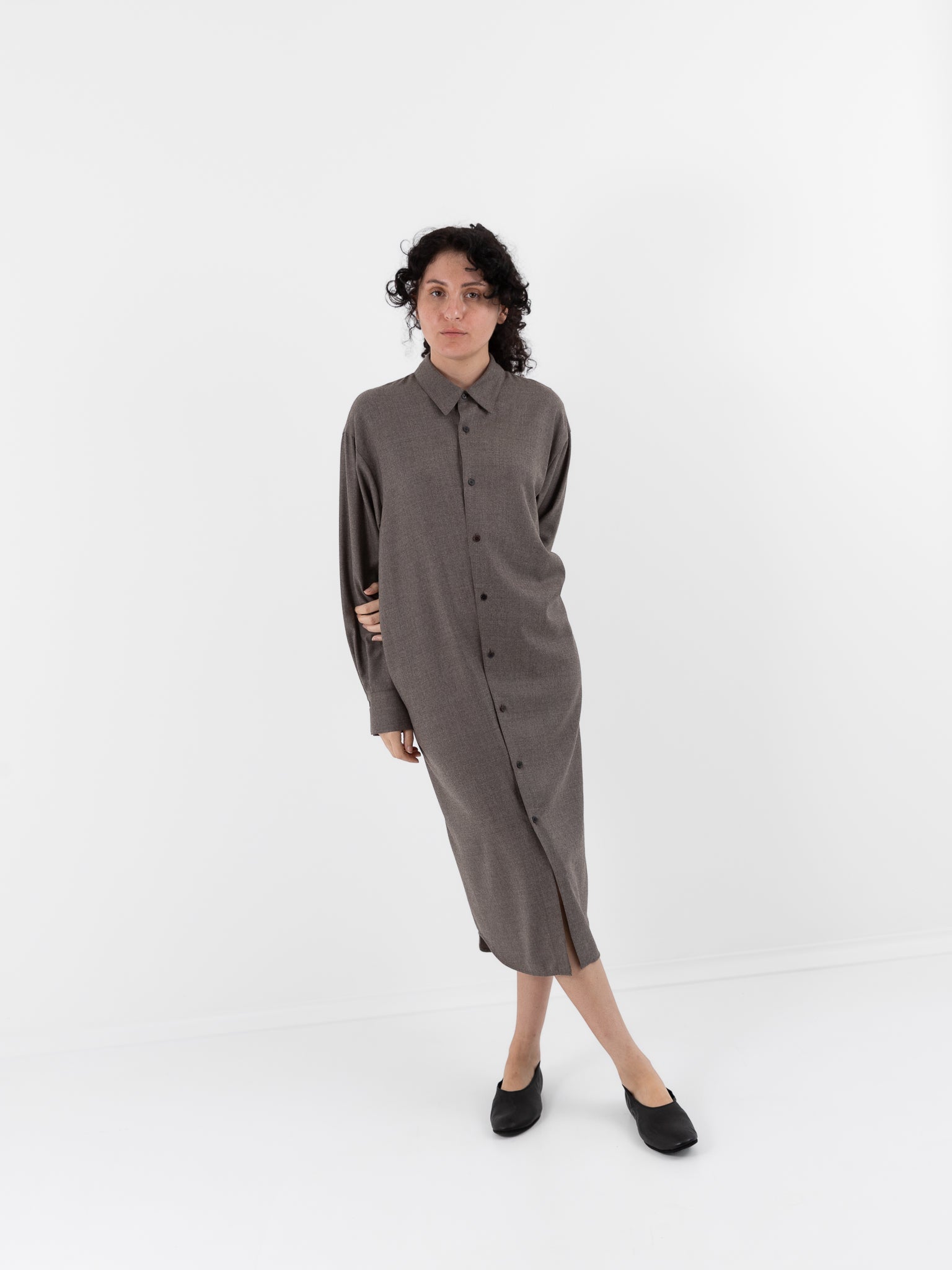 Auralee Super Light Wool Shirt Dress in Top Brown - AURALEE at Worthwhile - shop DRESS