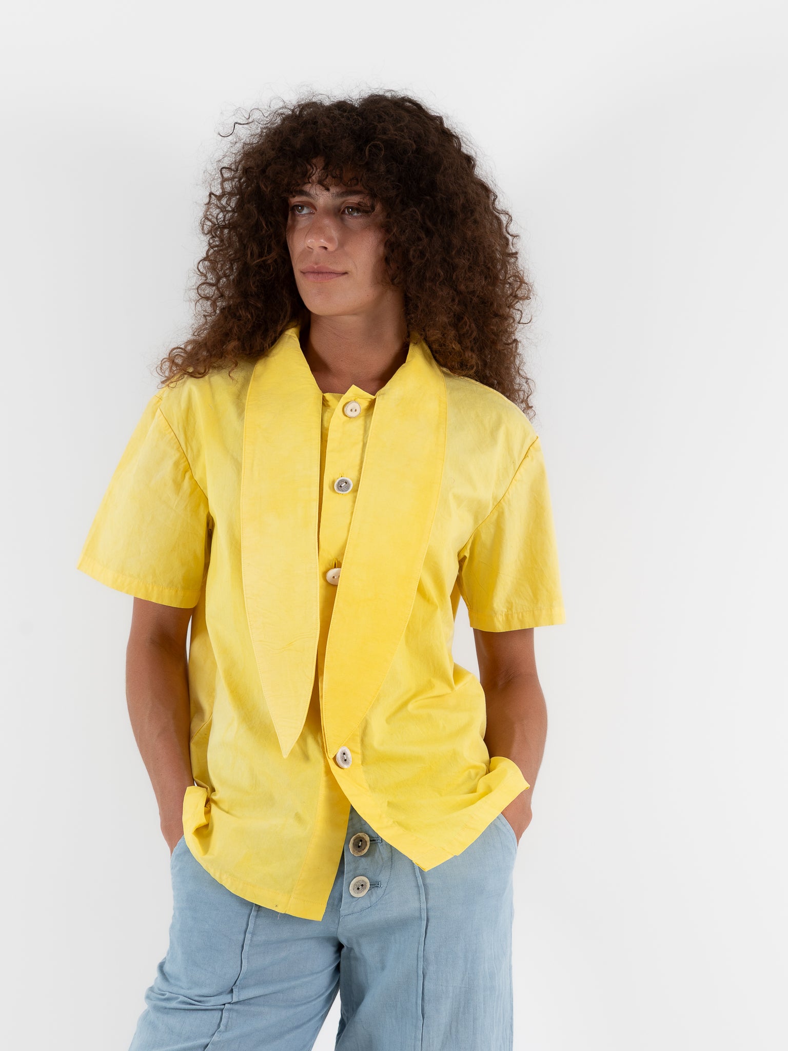 The Backward Vendor Tie Shirt in Marigold - THE BACKWARD VENDOR at Worthwhile - shop TOP