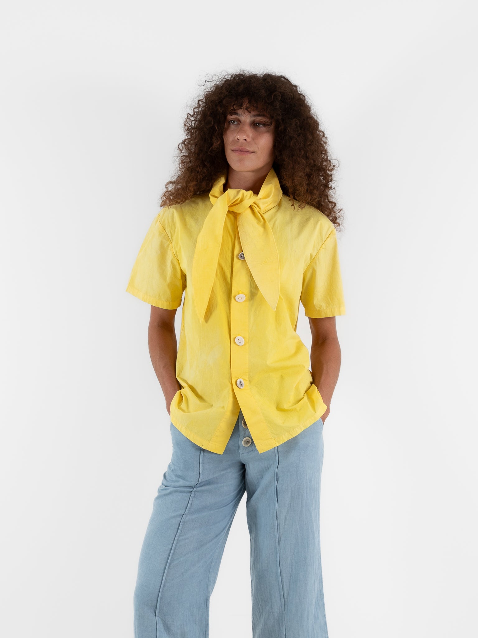 The Backward Vendor Tie Shirt in Marigold - THE BACKWARD VENDOR at Worthwhile - shop TOP