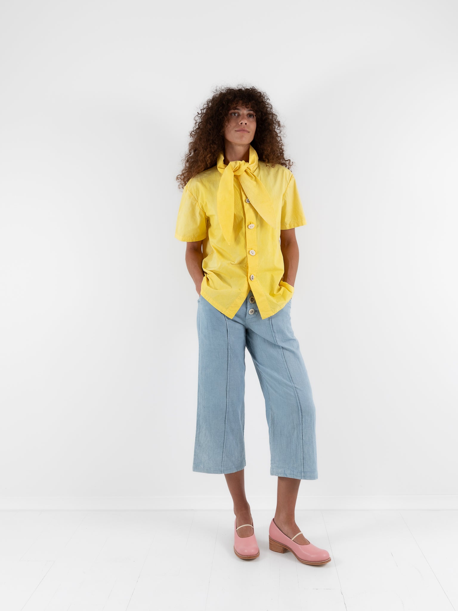 The Backward Vendor Tie Shirt in Marigold - THE BACKWARD VENDOR at Worthwhile - shop TOP