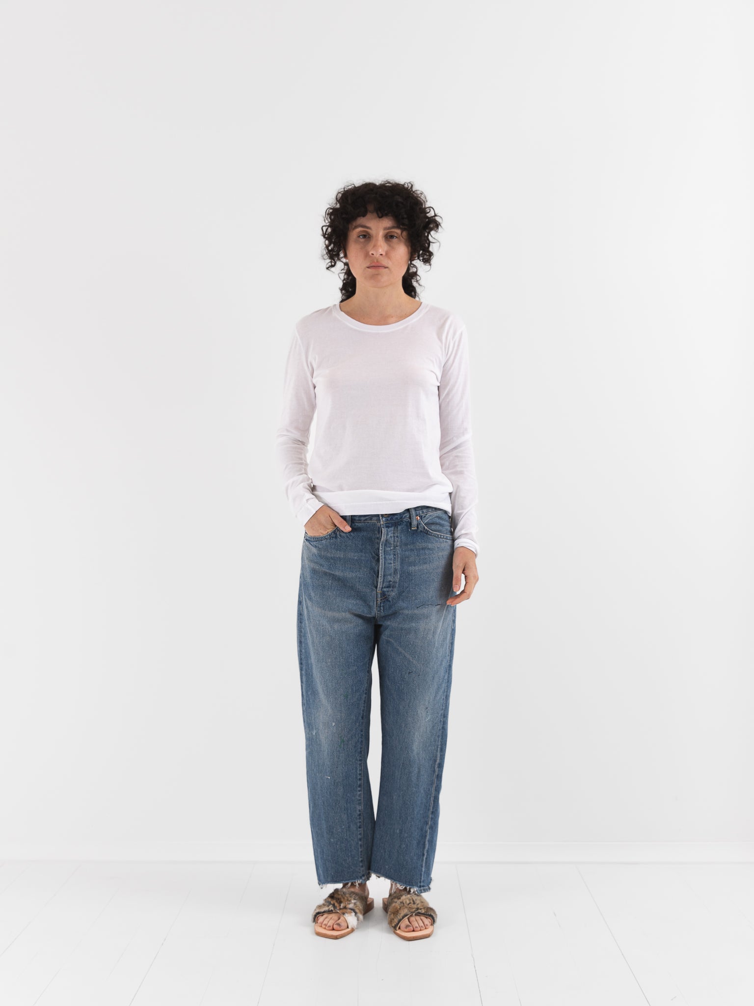 Chimala Wide Tapered Cut Denim Pants in Vintage Light - CHIMALA at Worthwhile - shop PANT