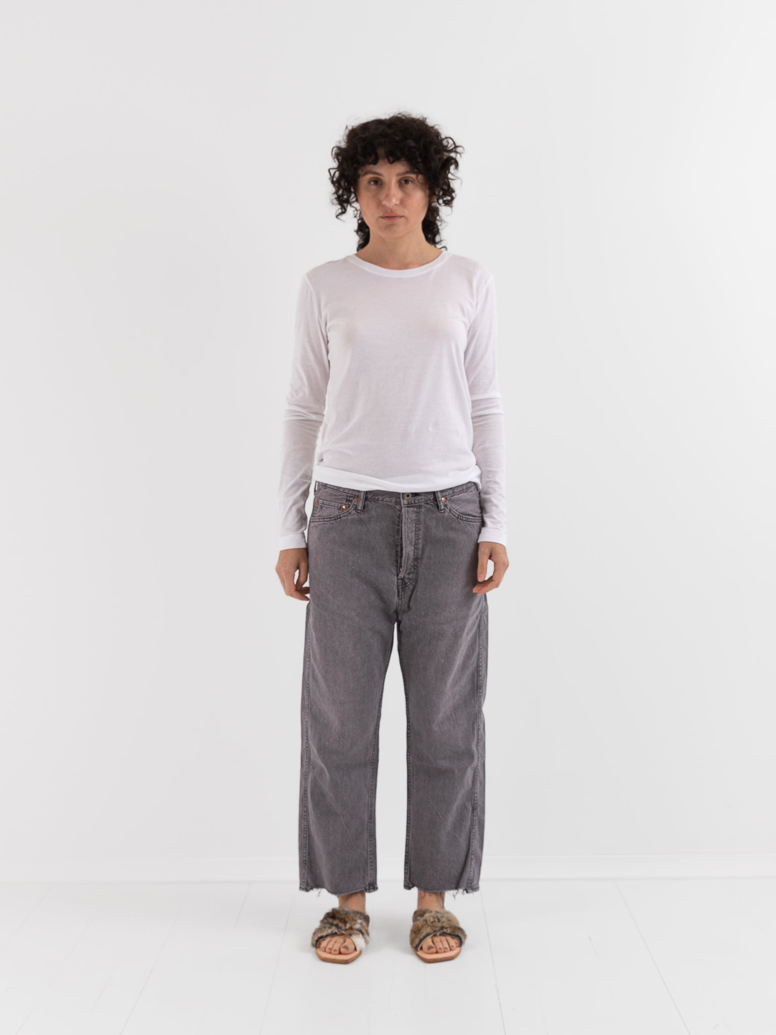 Chimala Wide Tapered Cut Denim Pants in Pinkish Gray - CHIMALA at Worthwhile - shop PANT