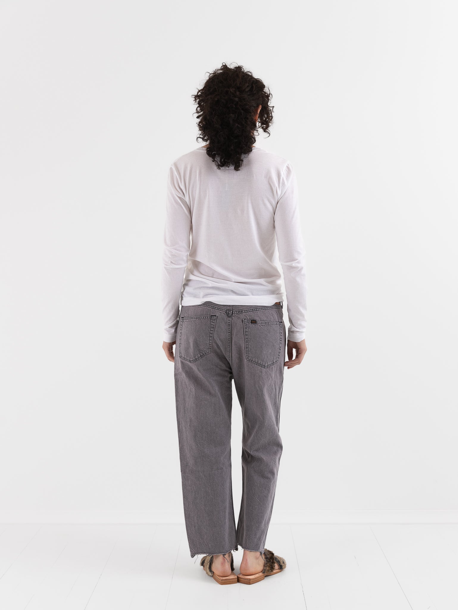 Chimala Wide Tapered Cut Denim Pants in Pinkish Gray - CHIMALA at Worthwhile - shop PANT