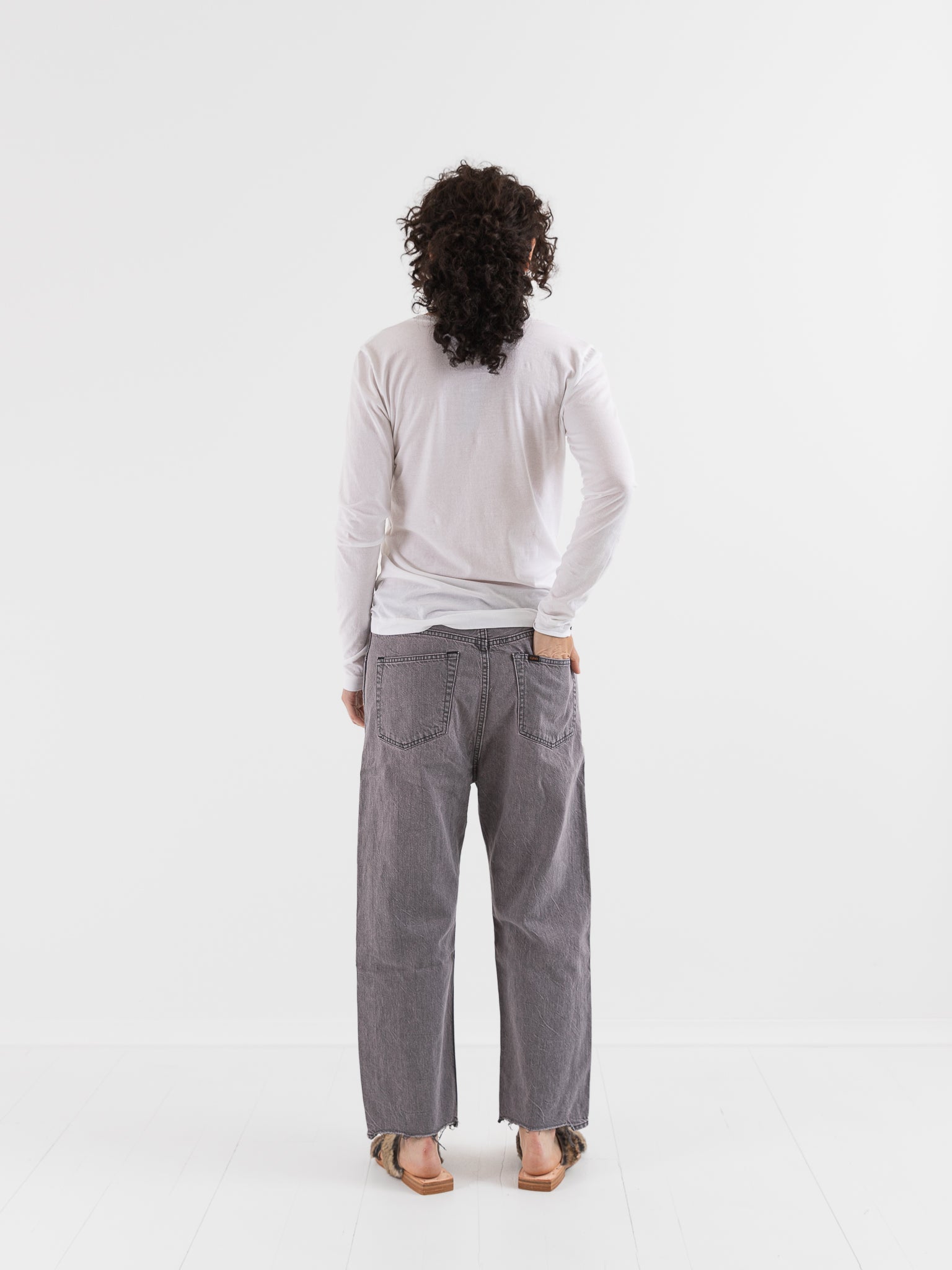 Chimala Wide Tapered Cut Denim Pants in Pinkish Gray - CHIMALA at Worthwhile - shop PANT