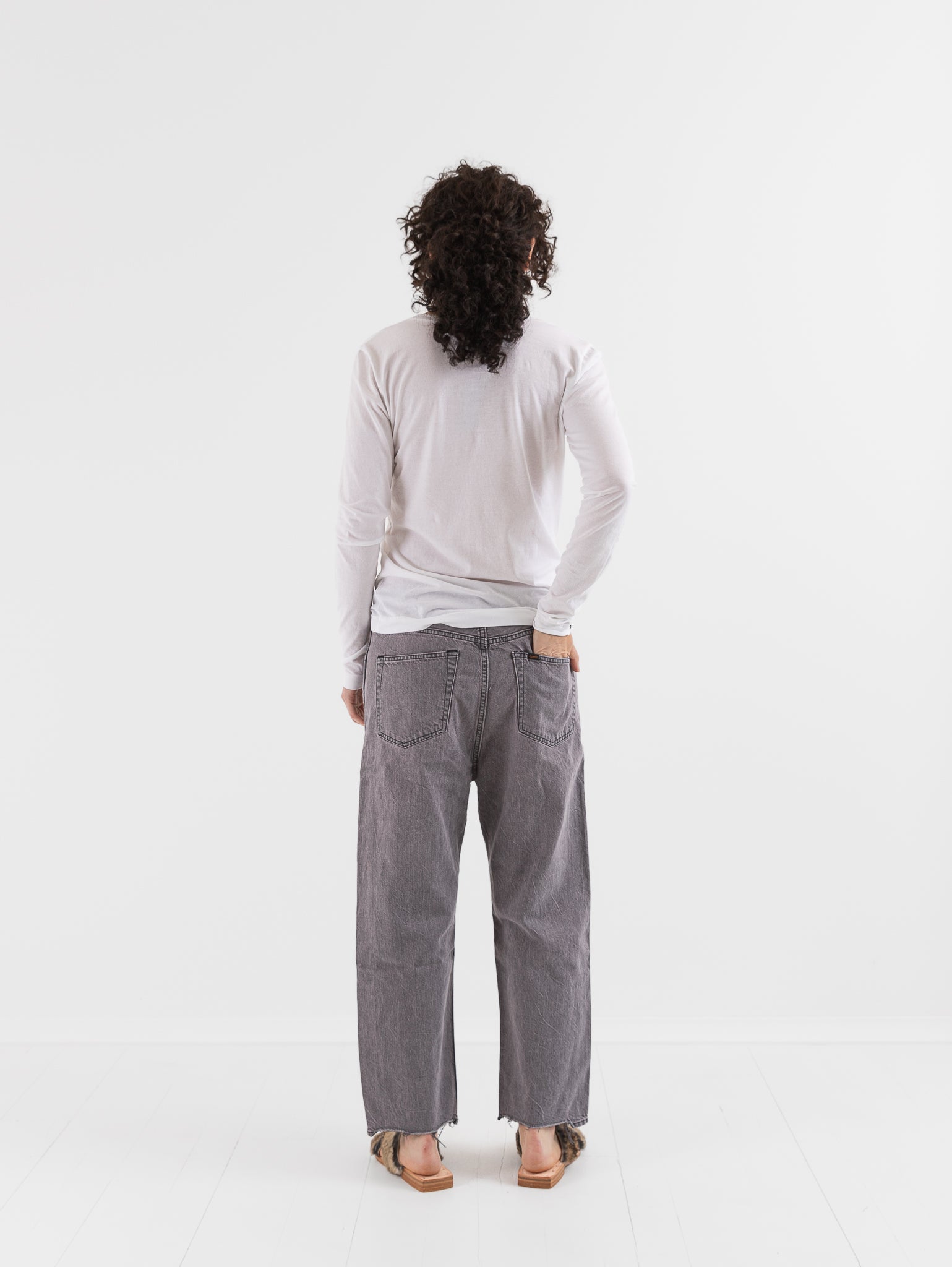 Chimala Wide Tapered Cut Denim Pants in Pinkish Gray - CHIMALA at Worthwhile - shop PANT