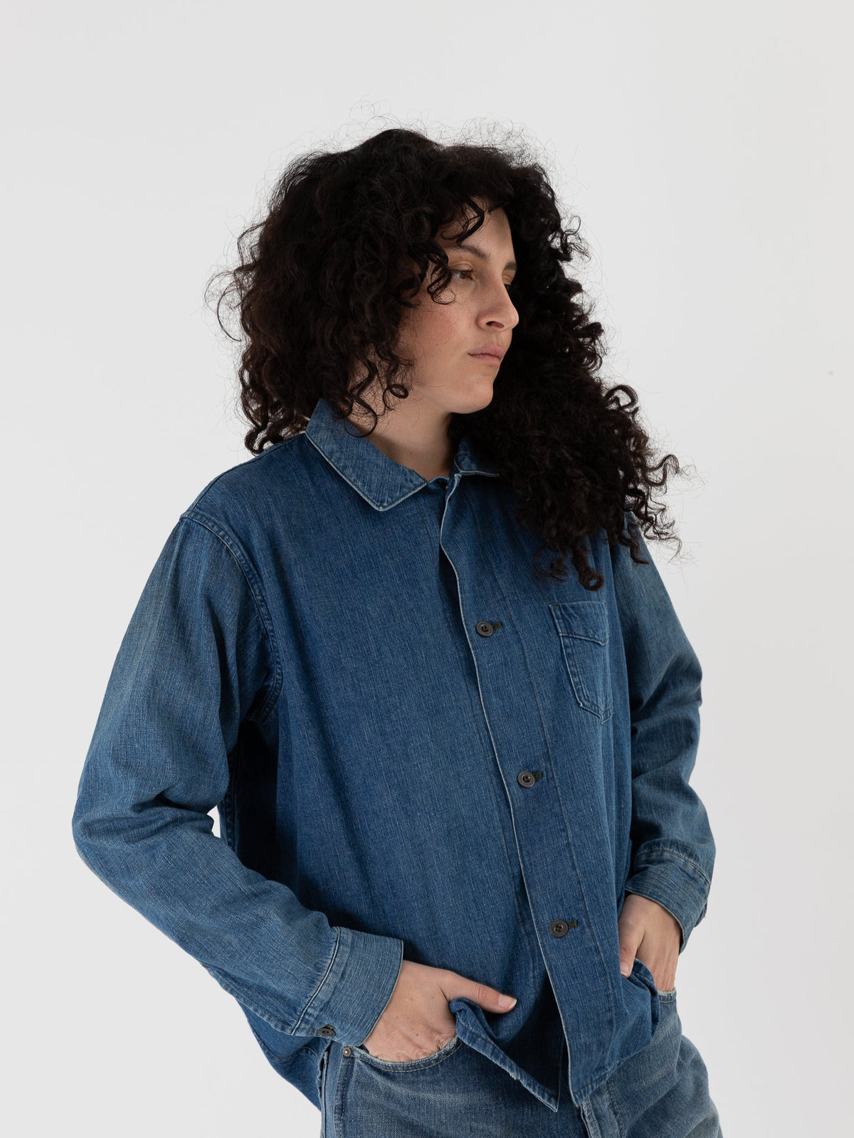 Chimala Military Denim Work Shirt in Indigo - CHIMALA at Worthwhile - shop TOP