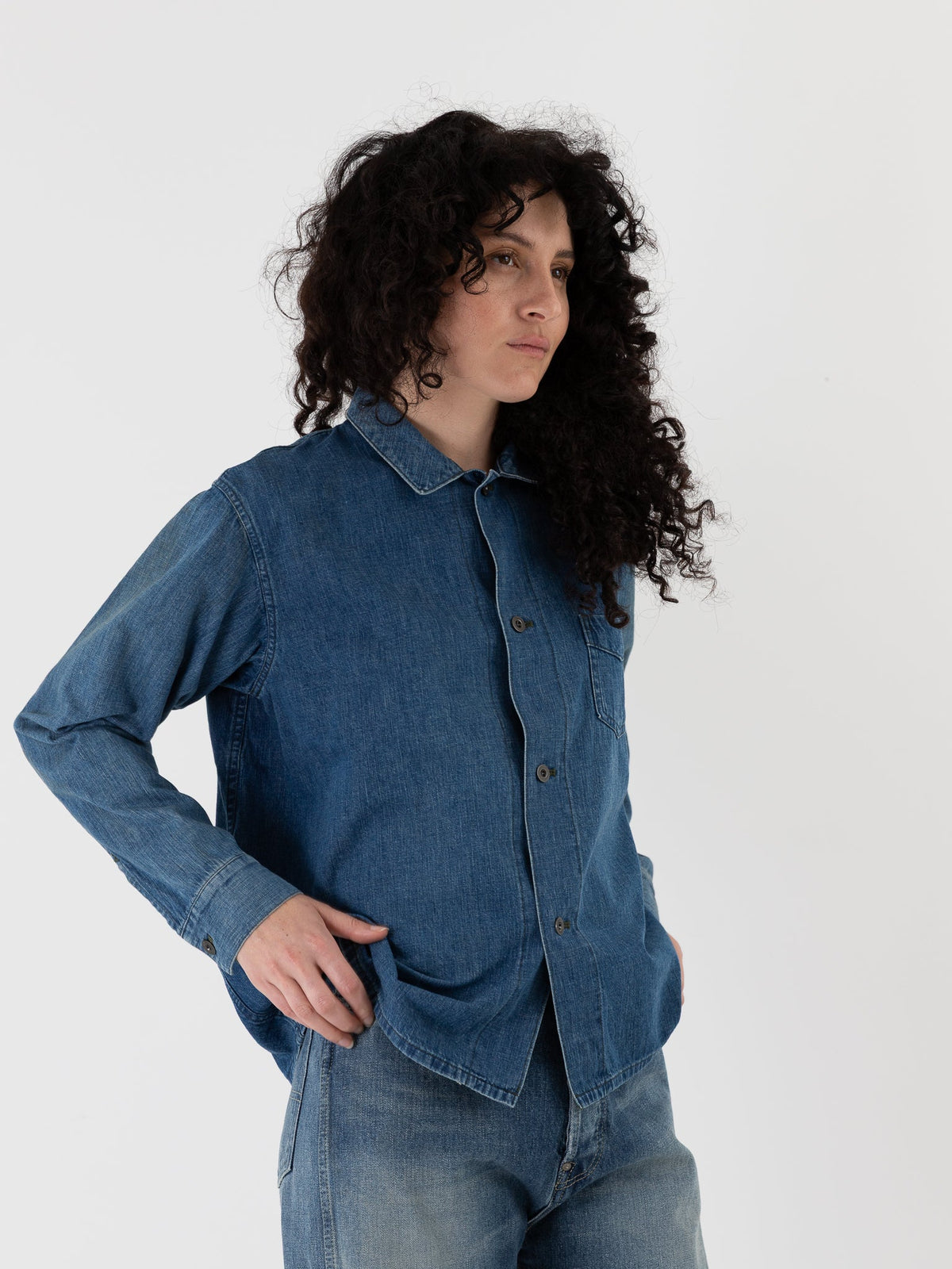 Chimala Military Denim Work Shirt in Indigo - CHIMALA at Worthwhile - shop TOP
