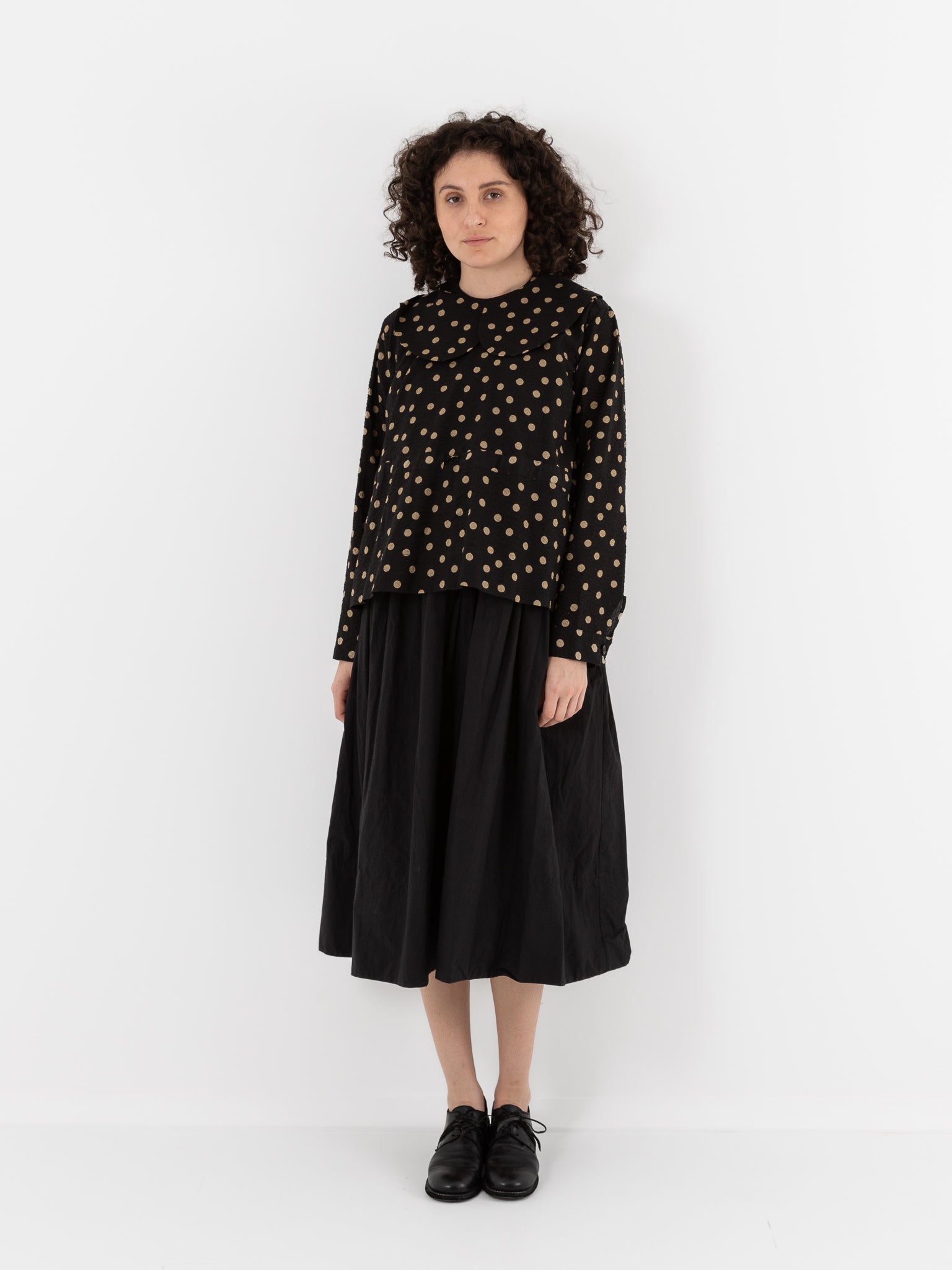 Cocoon Cocoon Big Collar Shirt in Beige/Black Dots - COCOON COCOON at Worthwhile - shop TOP