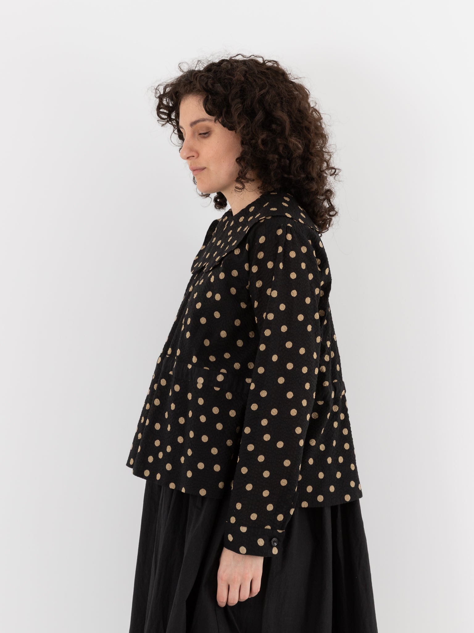 Cocoon Cocoon Big Collar Shirt in Beige/Black Dots - COCOON COCOON at Worthwhile - shop TOP