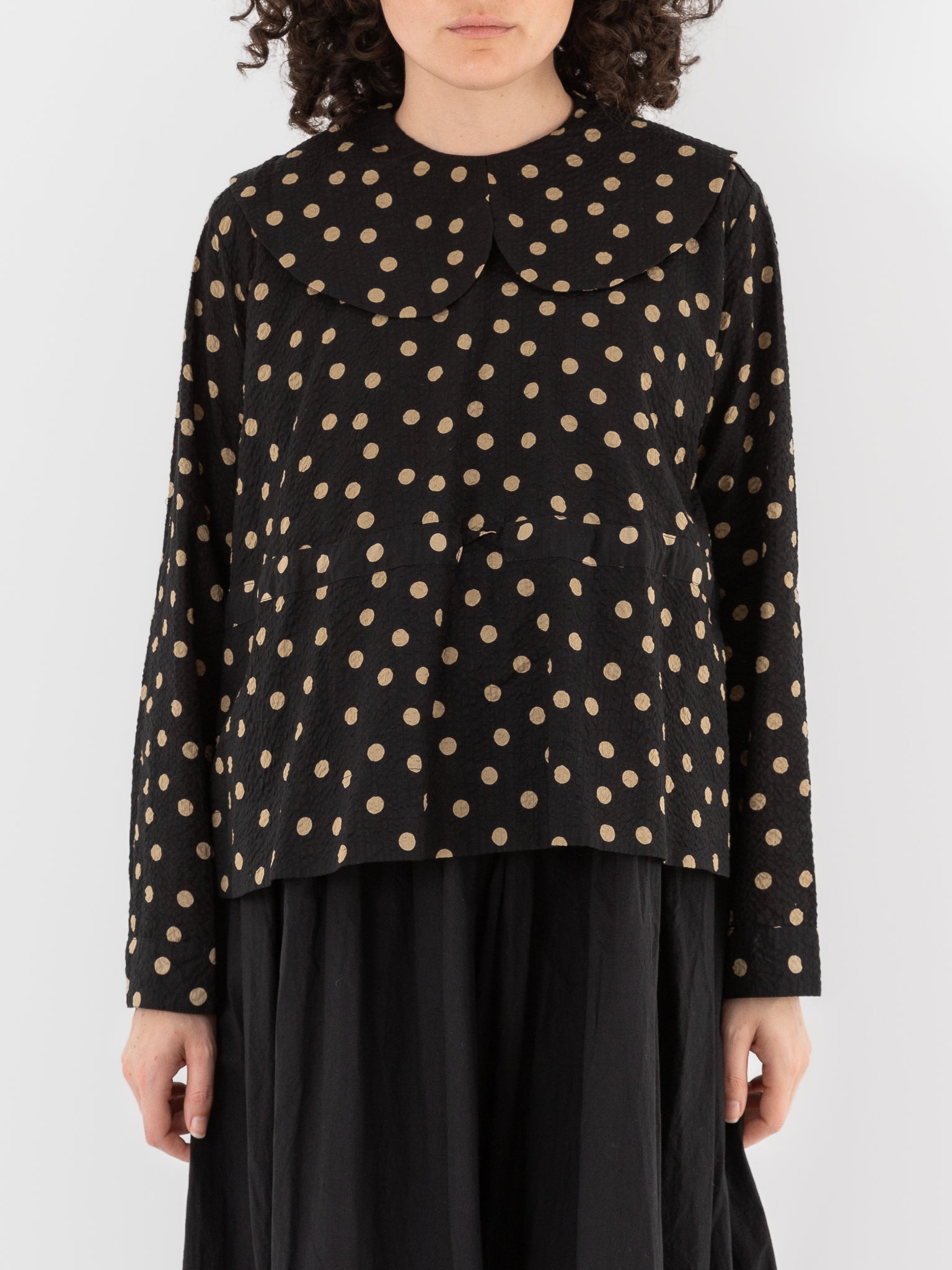 Cocoon Cocoon Big Collar Shirt in Beige/Black Dots - COCOON COCOON at Worthwhile - shop TOP