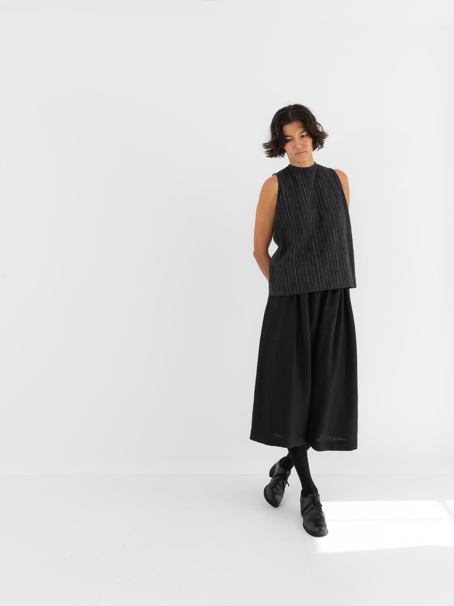 Der Antagonist Sleeveless Shirt 7 in Dark Stripe - DER ANTAGONIST at Worthwhile - shop TOP