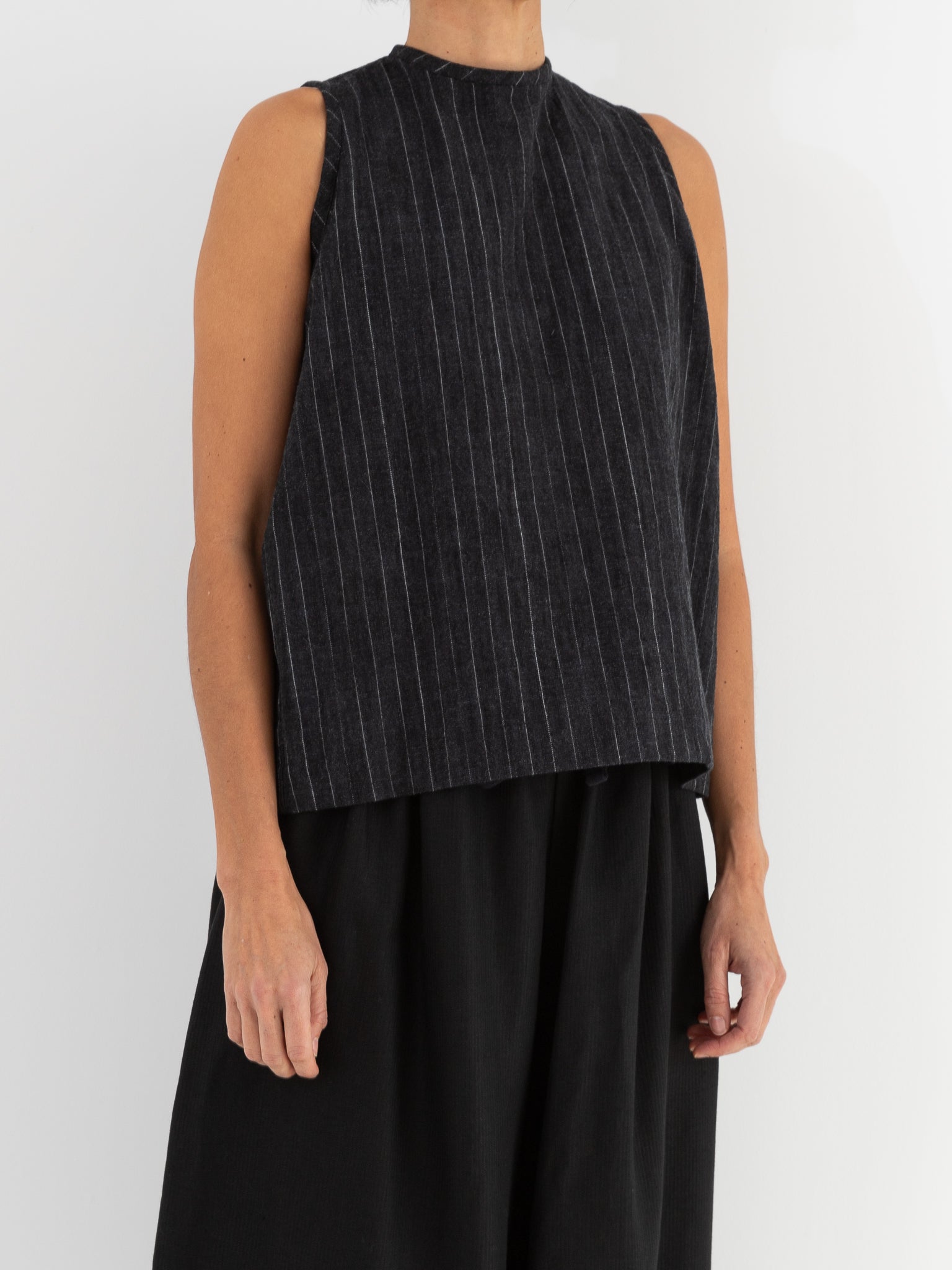 Der Antagonist Sleeveless Shirt 7 in Dark Stripe - DER ANTAGONIST at Worthwhile - shop TOP