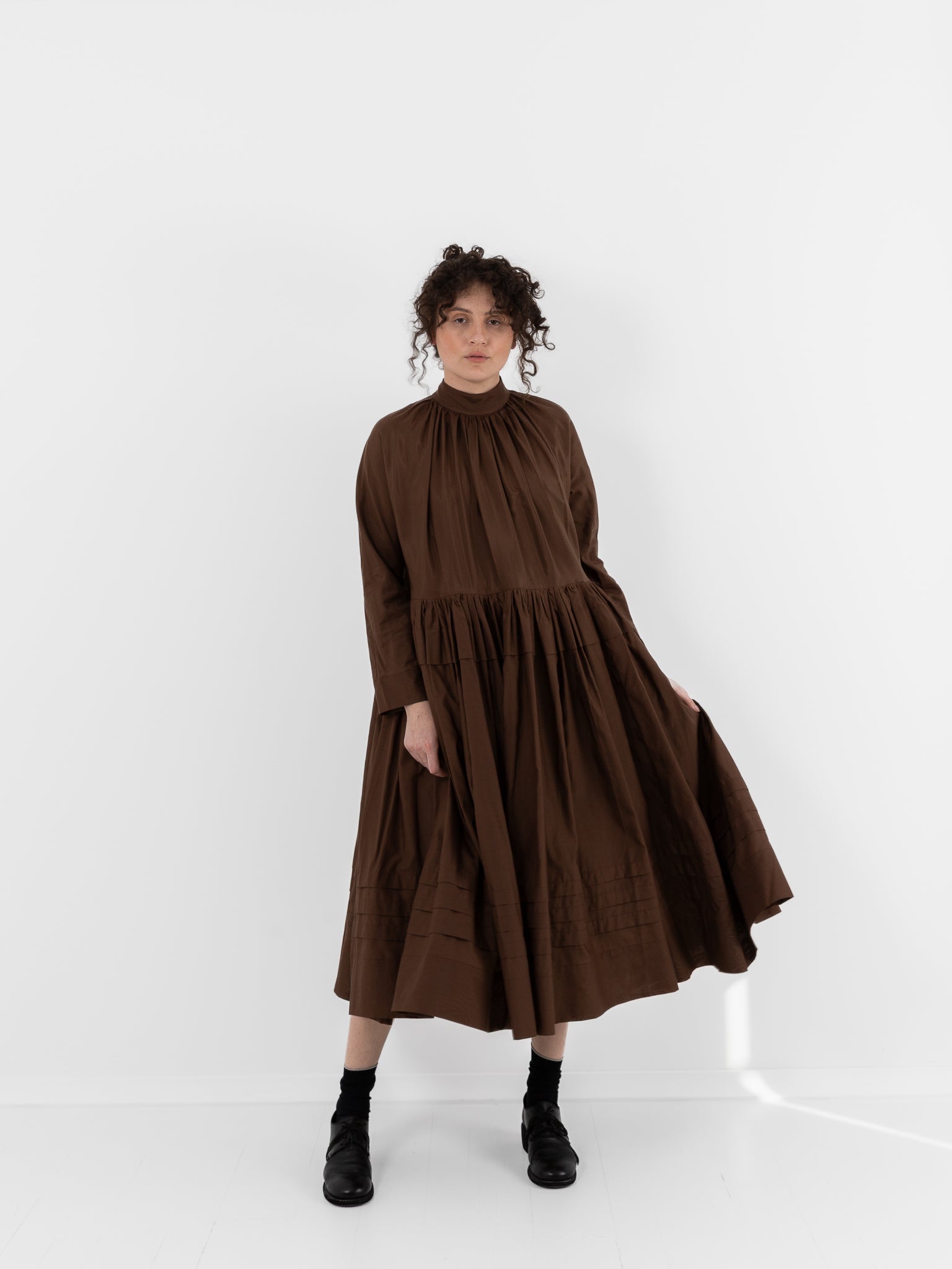 École De Curiosités Marie Dress in Brown - ECOLE DE CURIOSITES at Worthwhile - shop DRESS