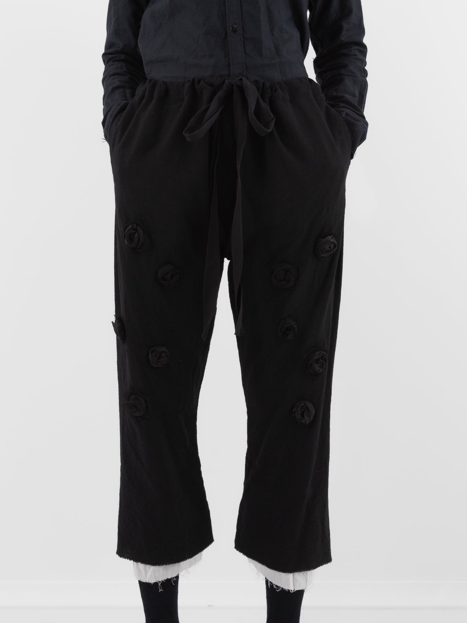 Elena Dawson Drawstring Pant with Rosebuds, Black - ELENA DAWSON at Worthwhile - shop PANT