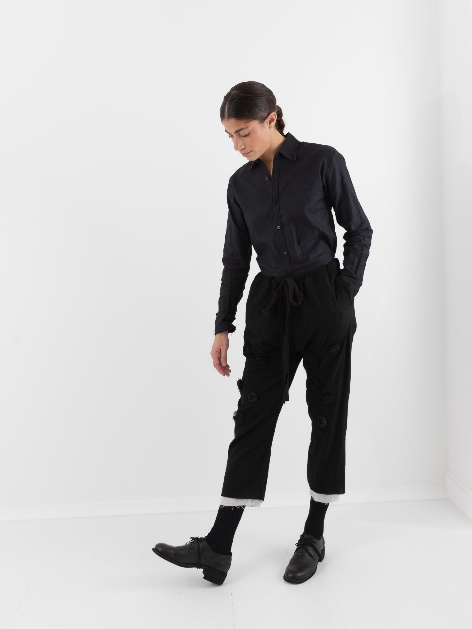 Elena Dawson Drawstring Pant with Rosebuds, Black - ELENA DAWSON at Worthwhile - shop PANT