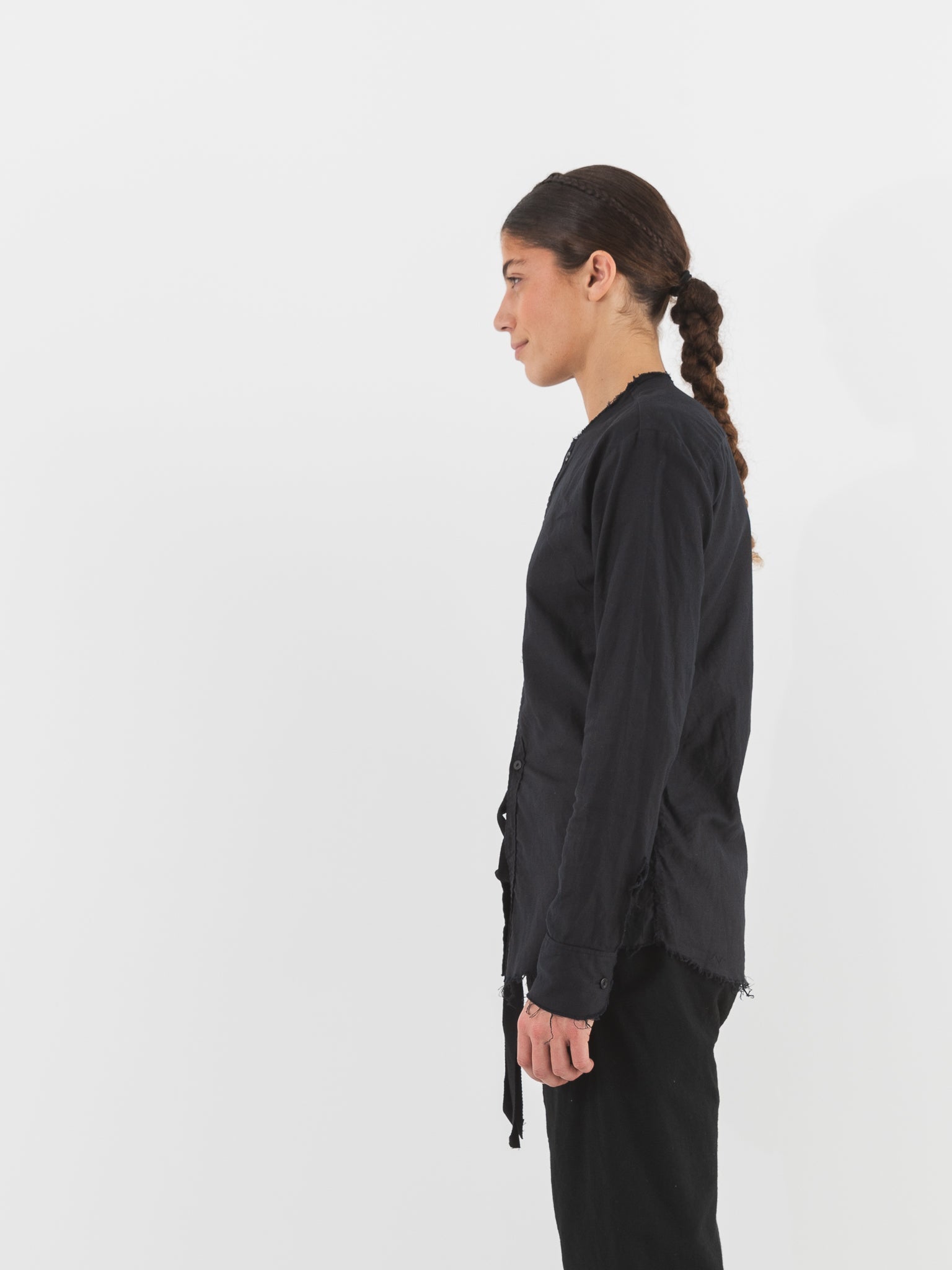 Elena Dawson No Collar Shirt, Black Cotton - ELENA DAWSON at Worthwhile - shop TOP