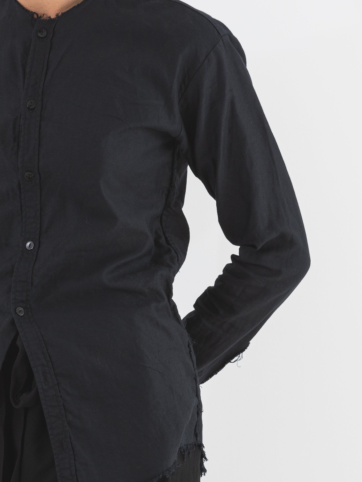 Elena Dawson No Collar Shirt, Black Cotton - ELENA DAWSON at Worthwhile - shop TOP