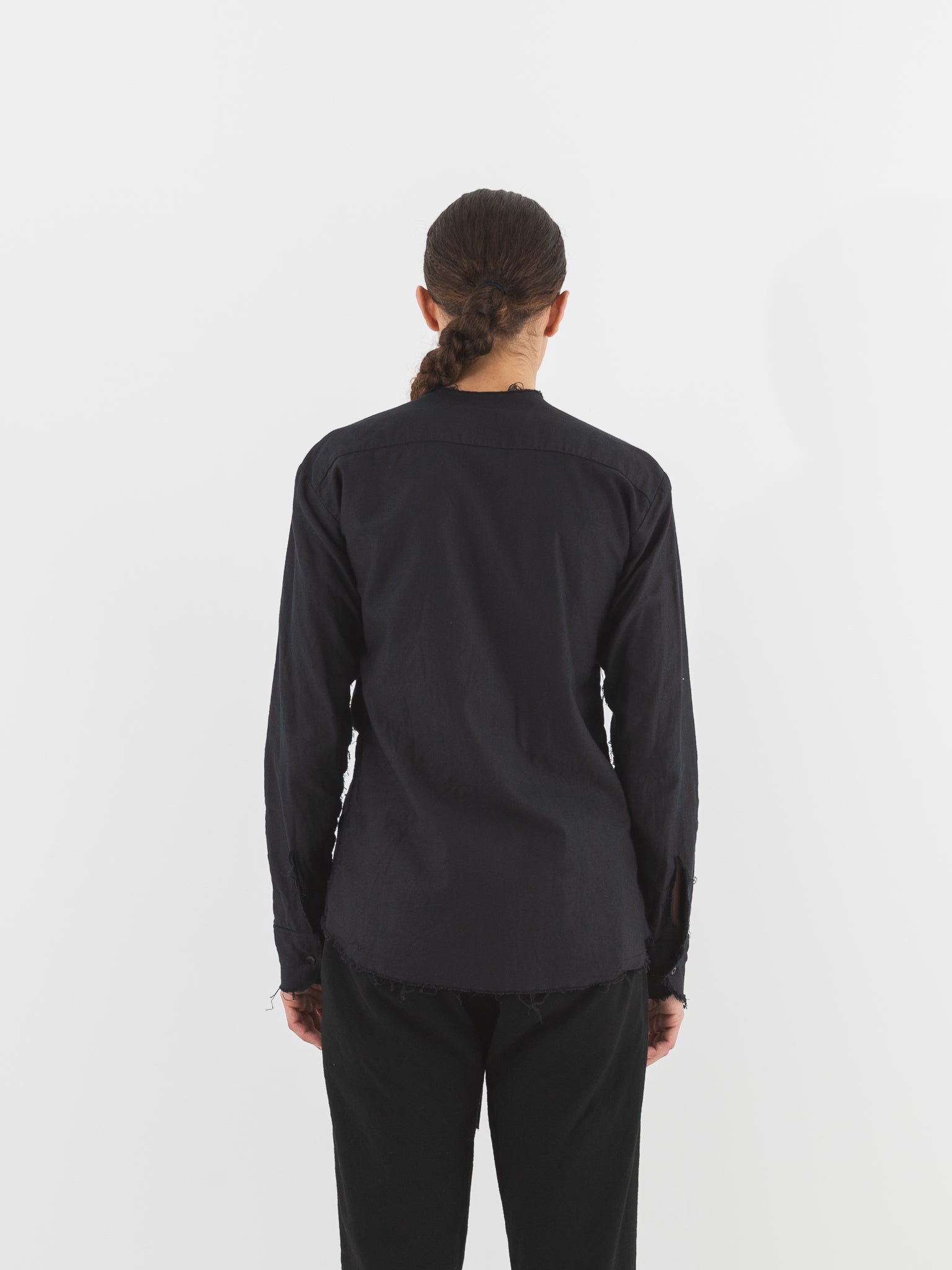 Elena Dawson No Collar Shirt, Black Cotton - ELENA DAWSON at Worthwhile - shop TOP