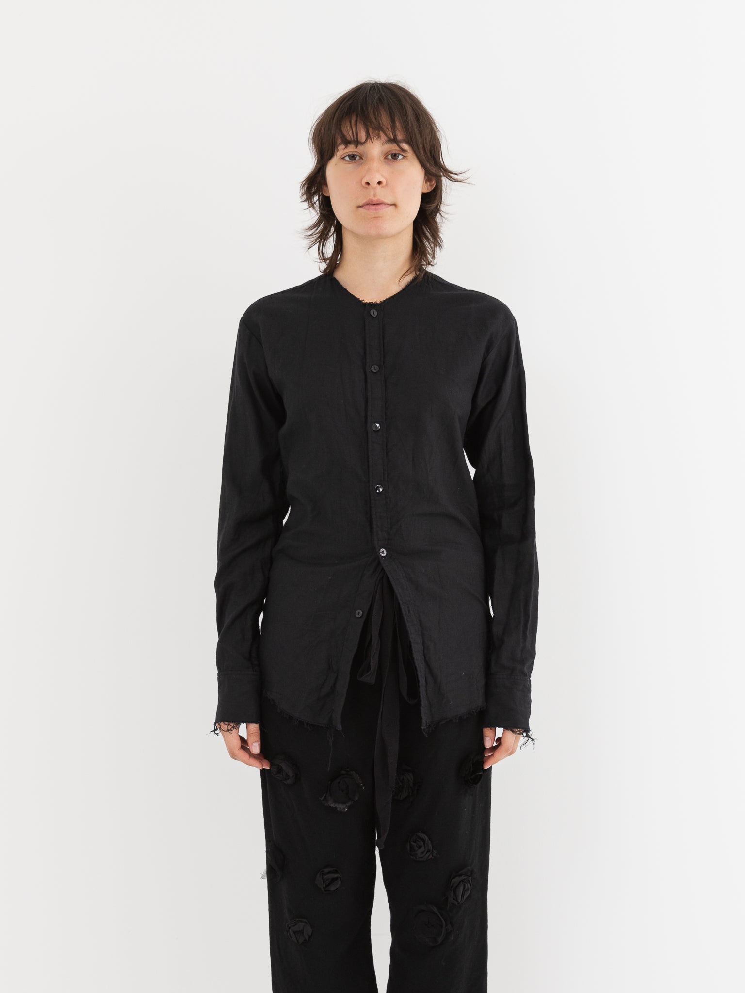 Elena Dawson No Collar Shirt in Black - ELENA DAWSON at Worthwhile - shop TOP