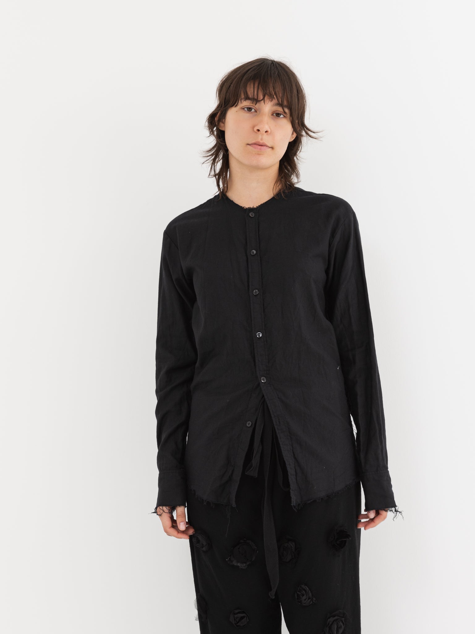 Elena Dawson No Collar Shirt in Black - ELENA DAWSON at Worthwhile - shop TOP