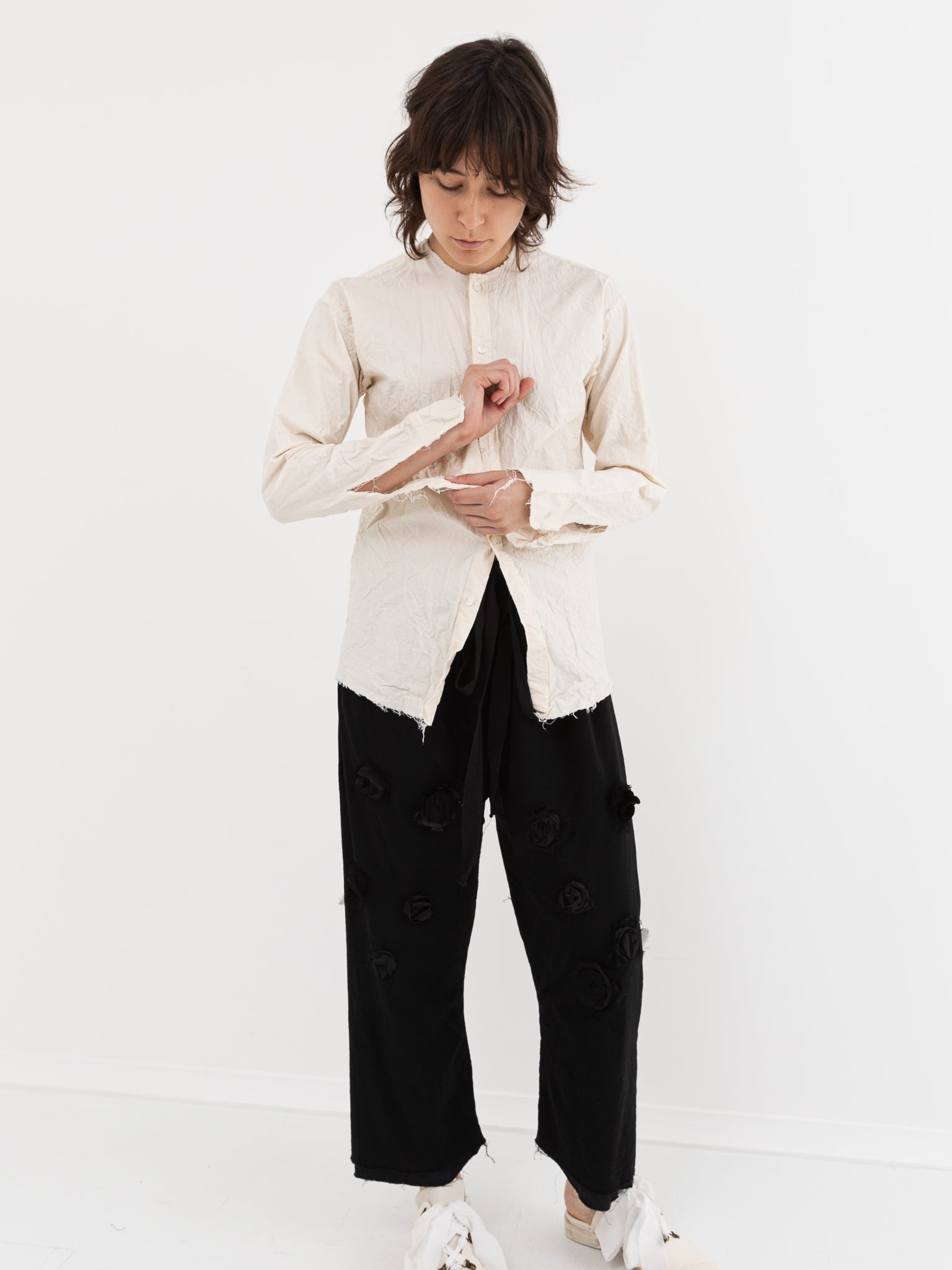 Elena Dawson No Collar Shirt in Cream - ELENA DAWSON at Worthwhile - shop TOP