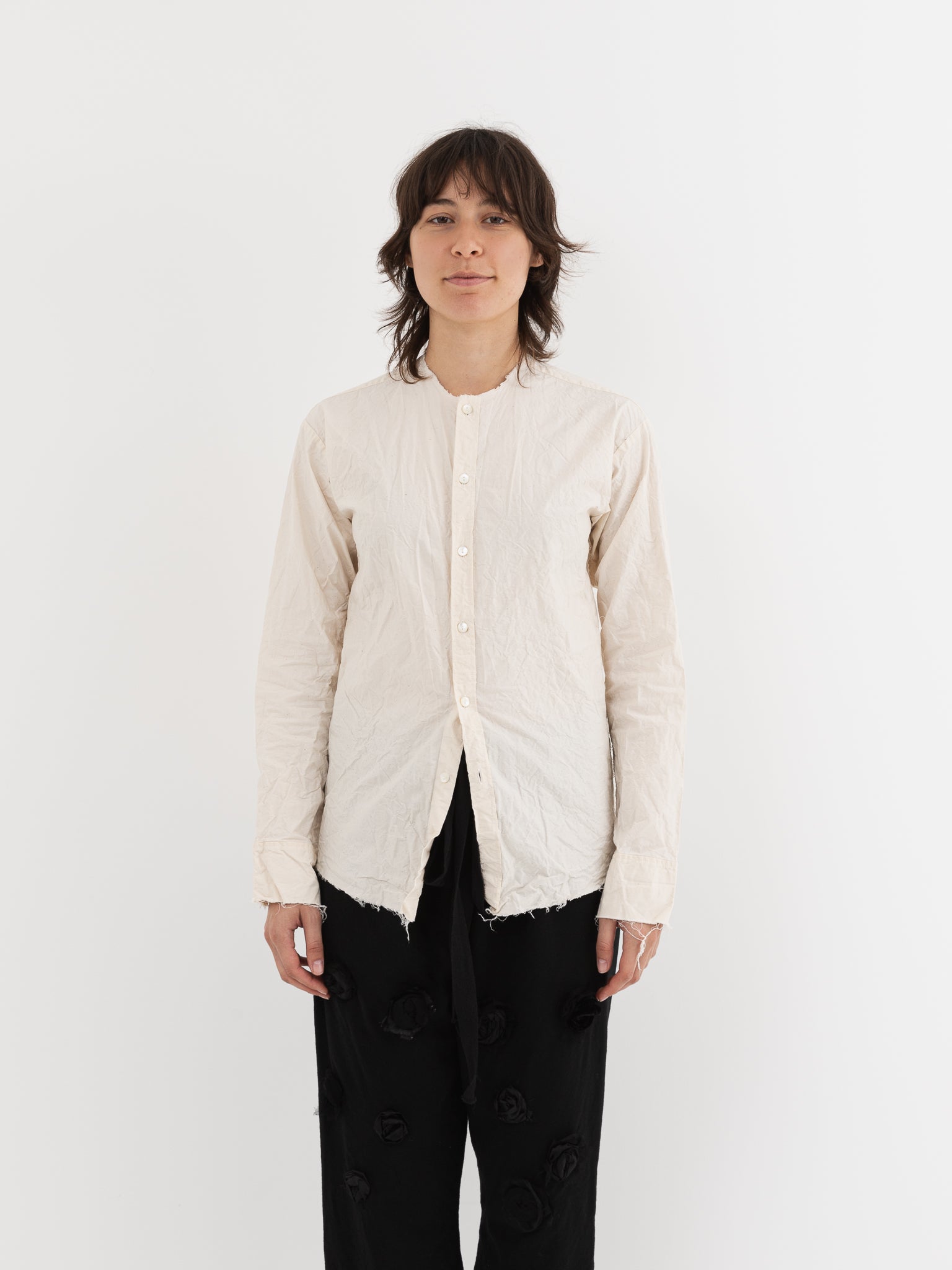 Elena Dawson No Collar Shirt in Cream - ELENA DAWSON at Worthwhile - shop TOP