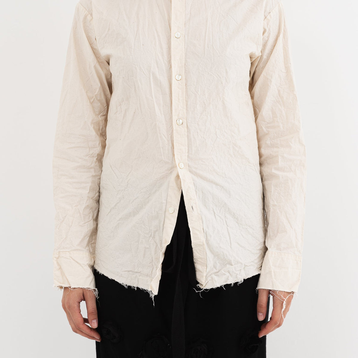 Elena Dawson No Collar Shirt in Cream - Worthwhile
