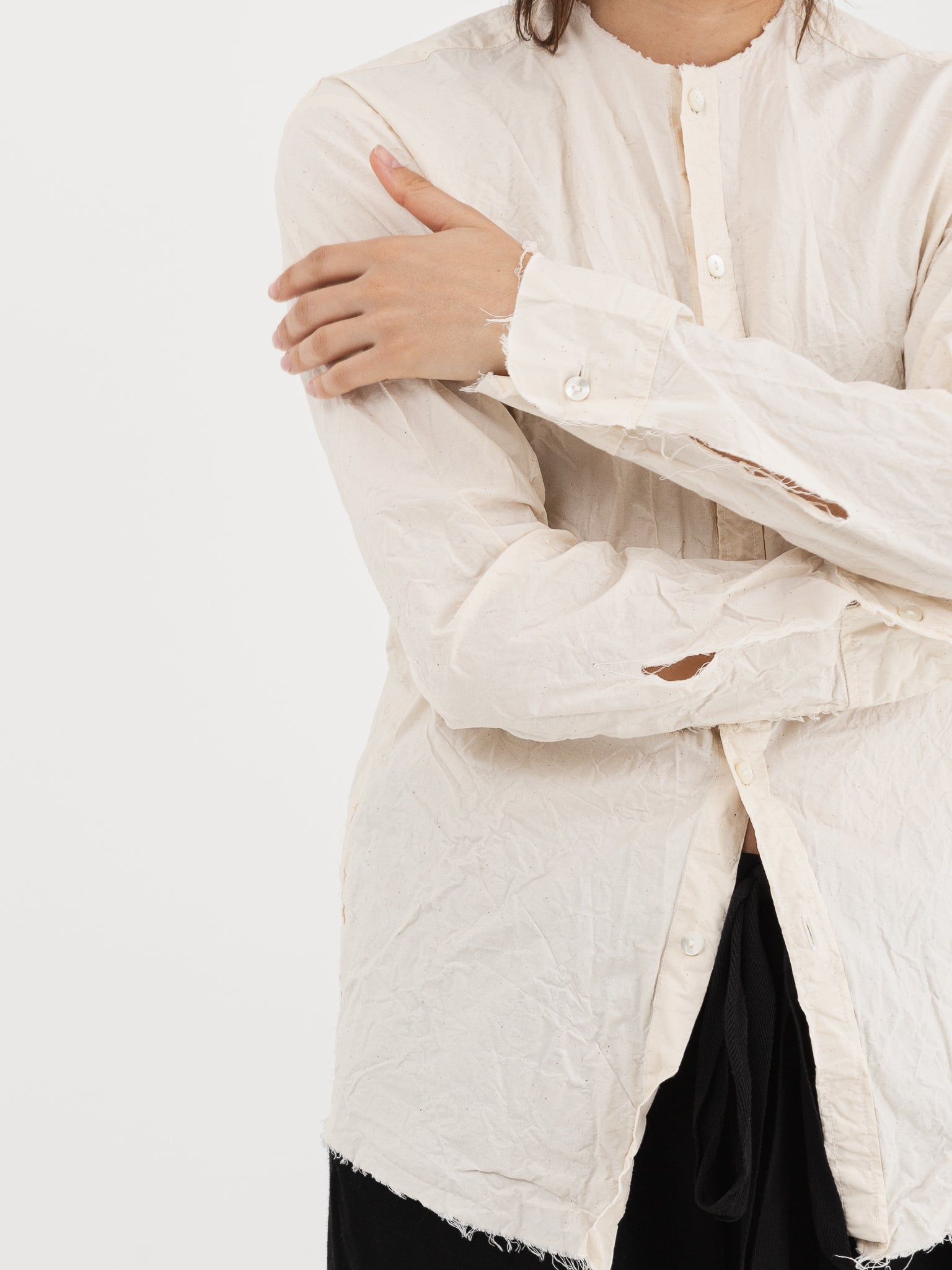 Elena Dawson No Collar Shirt in Cream - ELENA DAWSON at Worthwhile - shop TOP