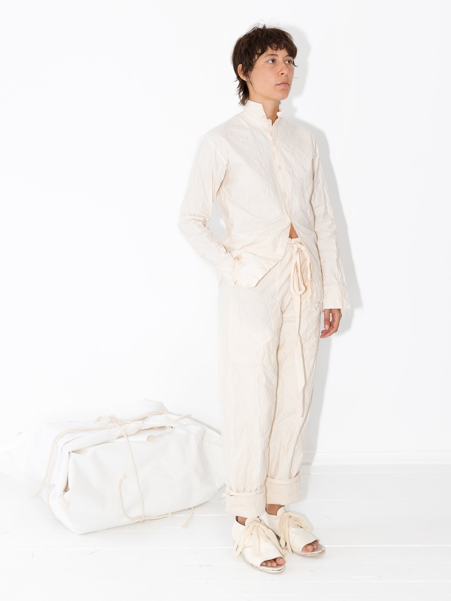 Elena Dawson Peak Collar Shirt, Cream Cotton Cambric - ELENA DAWSON at Worthwhile - shop TOP