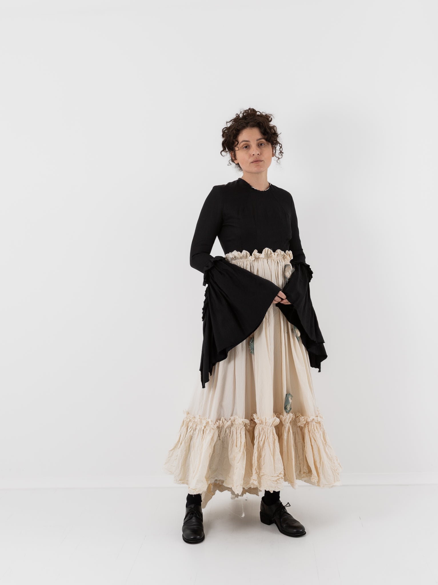 Elena Dawson Chateau Dress in Black Caviar with Cream Cotton Cambric - ELENA DAWSON at Worthwhile - shop DRESS