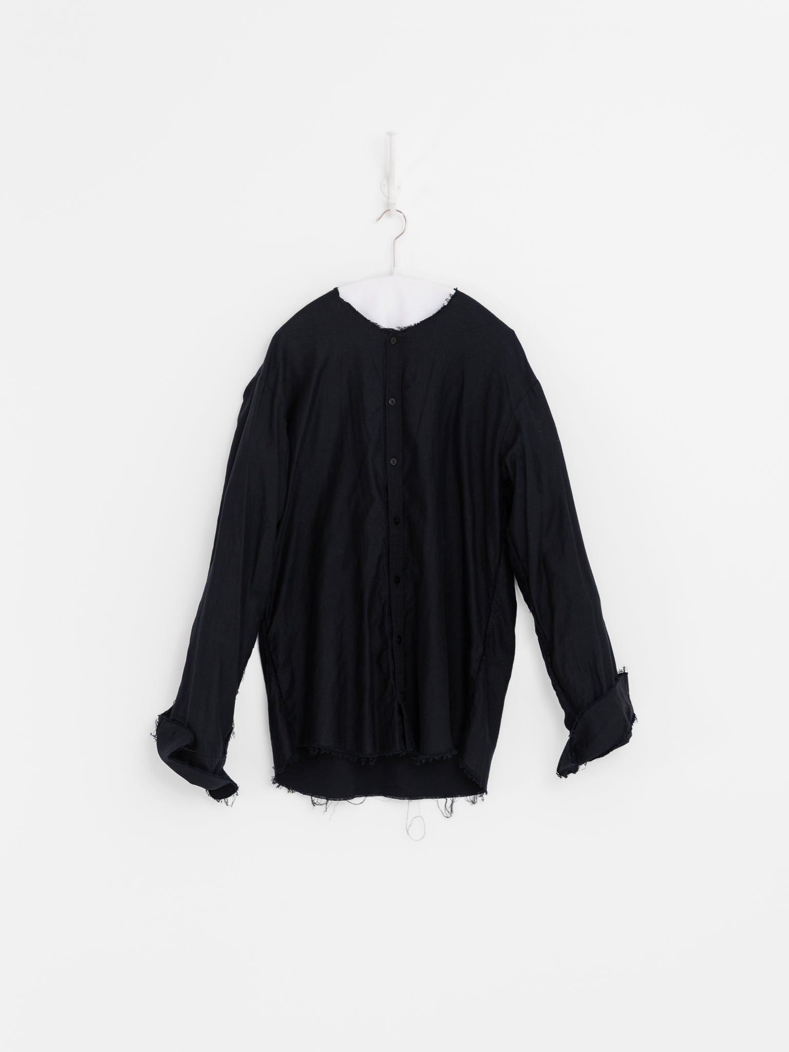 Elena Dawson No Collar Shirt, Black Cotton - ELENA DAWSON at Worthwhile - shop TOP
