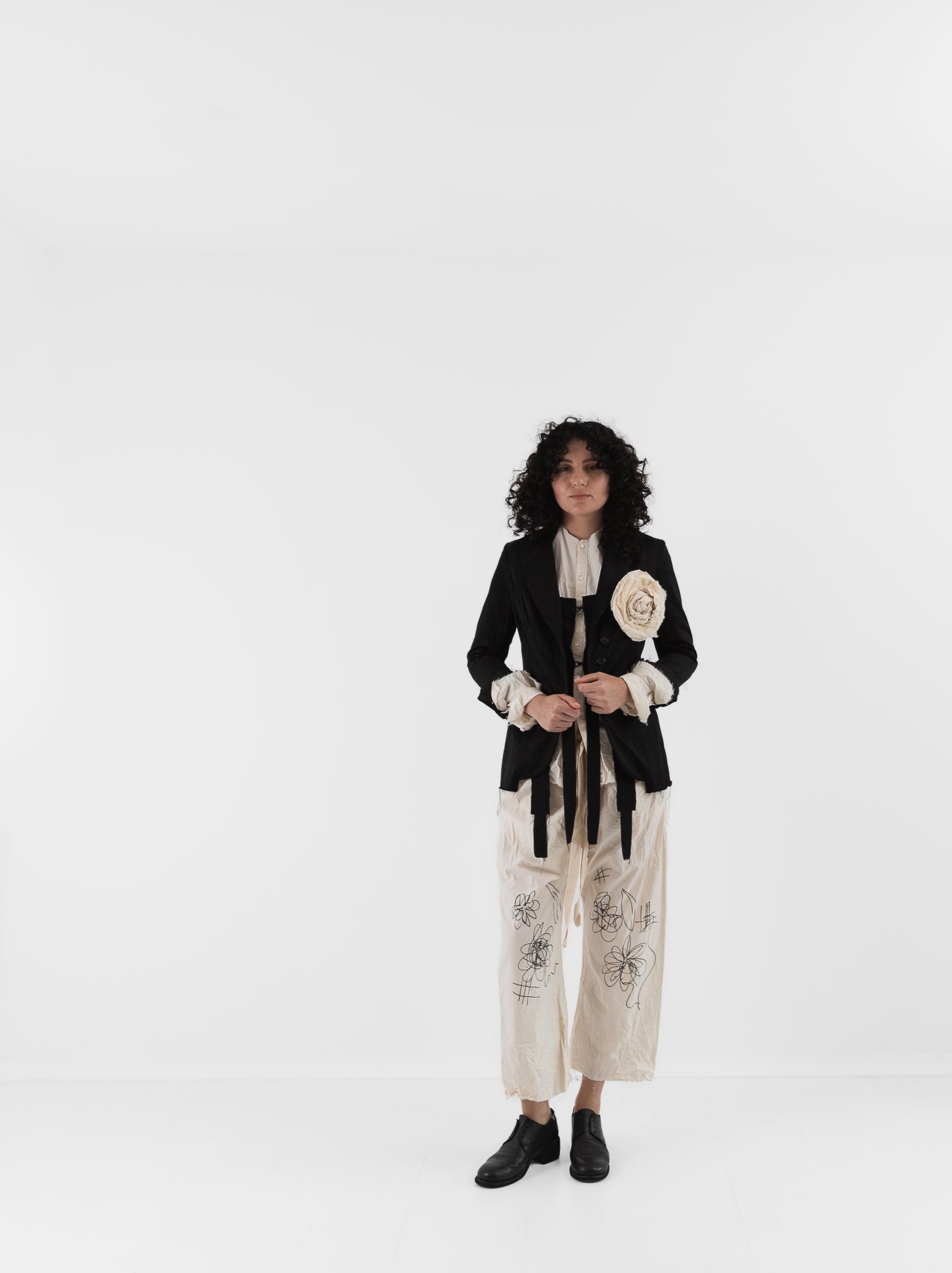 Elena Dawson Graffiti Drawstring Pant in Cream Cambric - ELENA DAWSON at Worthwhile - shop PANT