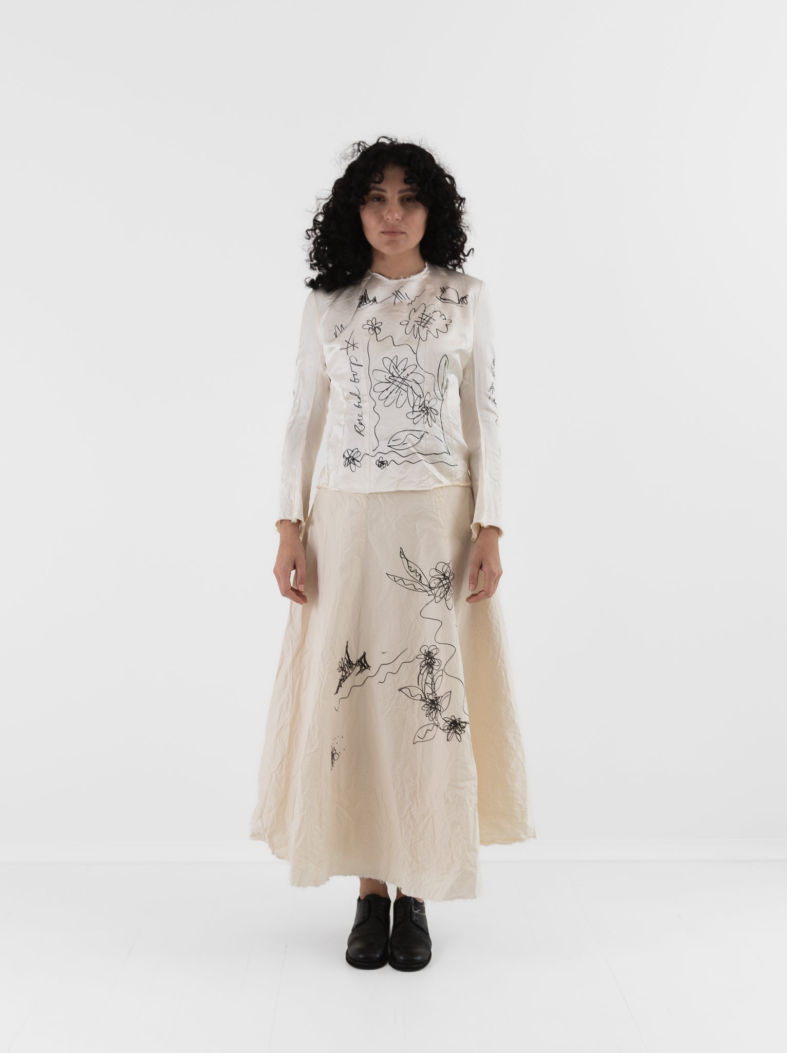 Elena Dawson Scribble Tea Skirt in Cream Cambric - ELENA DAWSON at Worthwhile - shop SKIRT